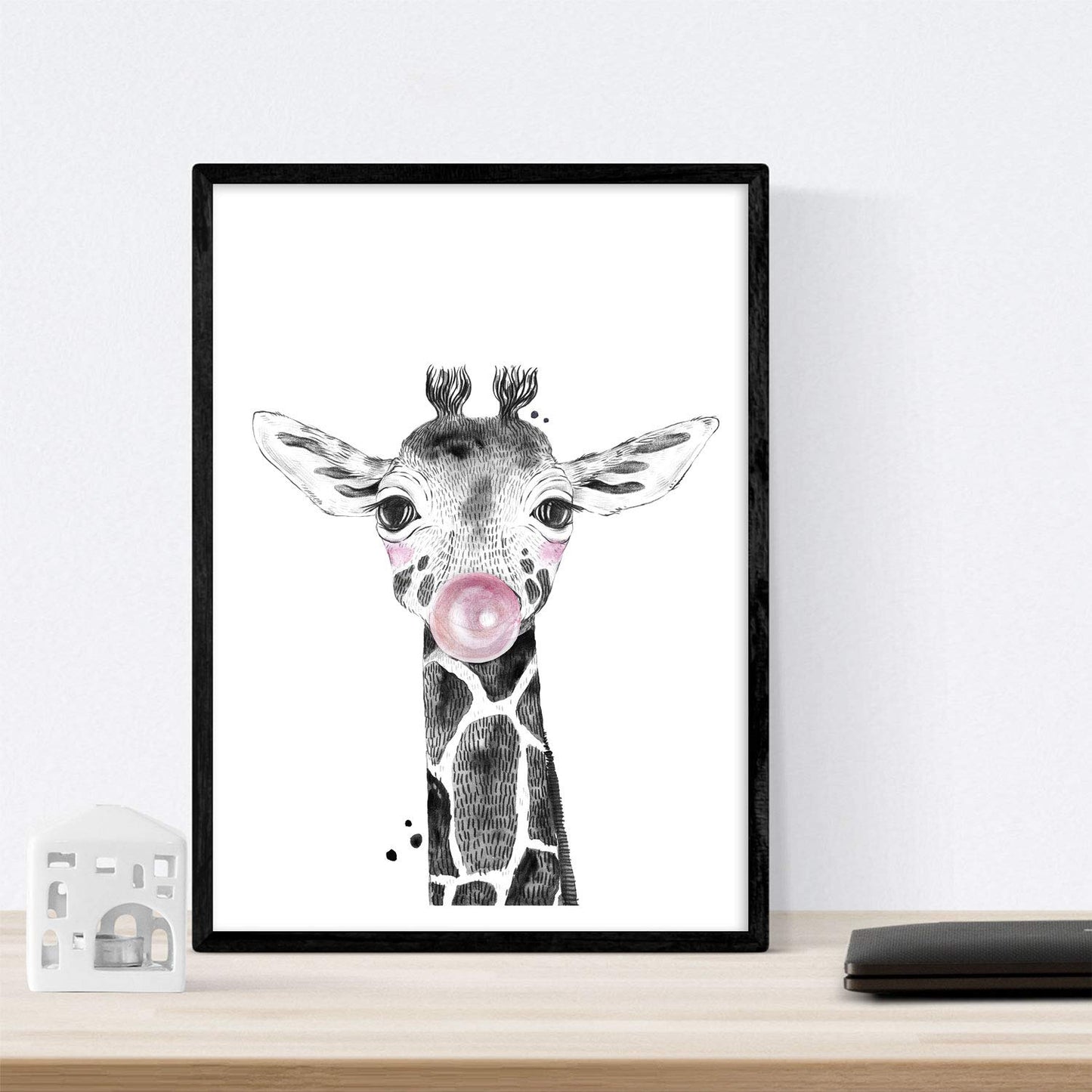 Set 6 posters animales bebes con chicle. Cebra Cerdo Girafa Ciervo Vaca Caballo.-Artwork-Nacnic-Nacnic Estudio SL