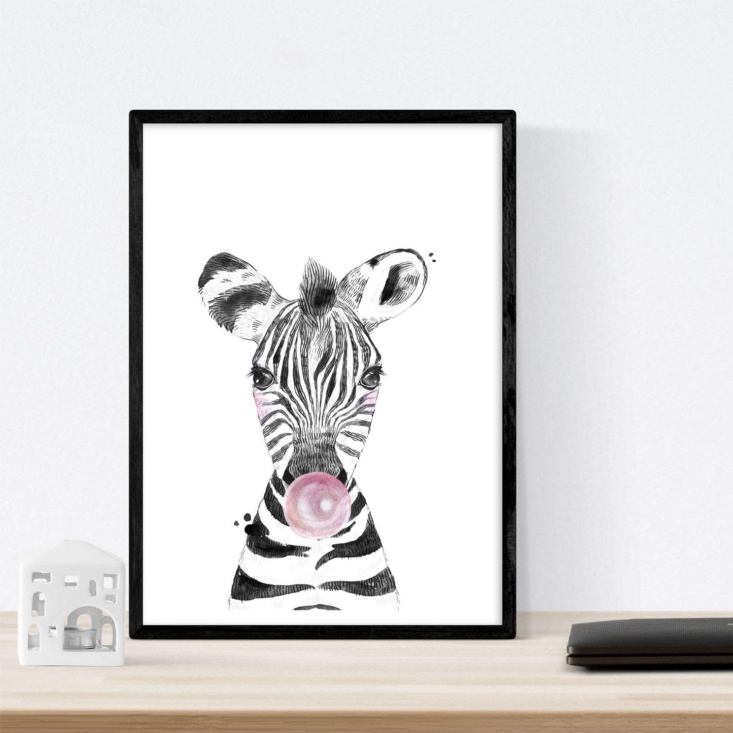 Set 6 posters animales bebes con chicle. Cebra Cerdo Girafa Ciervo Vaca Caballo.-Artwork-Nacnic-Nacnic Estudio SL