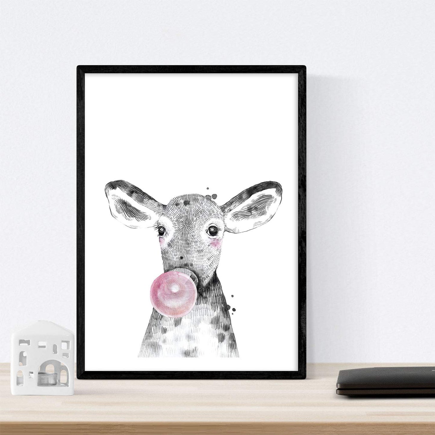 Set 6 posters animales bebes con chicle. Cerdo Ciervo Vaca Zorro Buho Perro.-Artwork-Nacnic-Nacnic Estudio SL