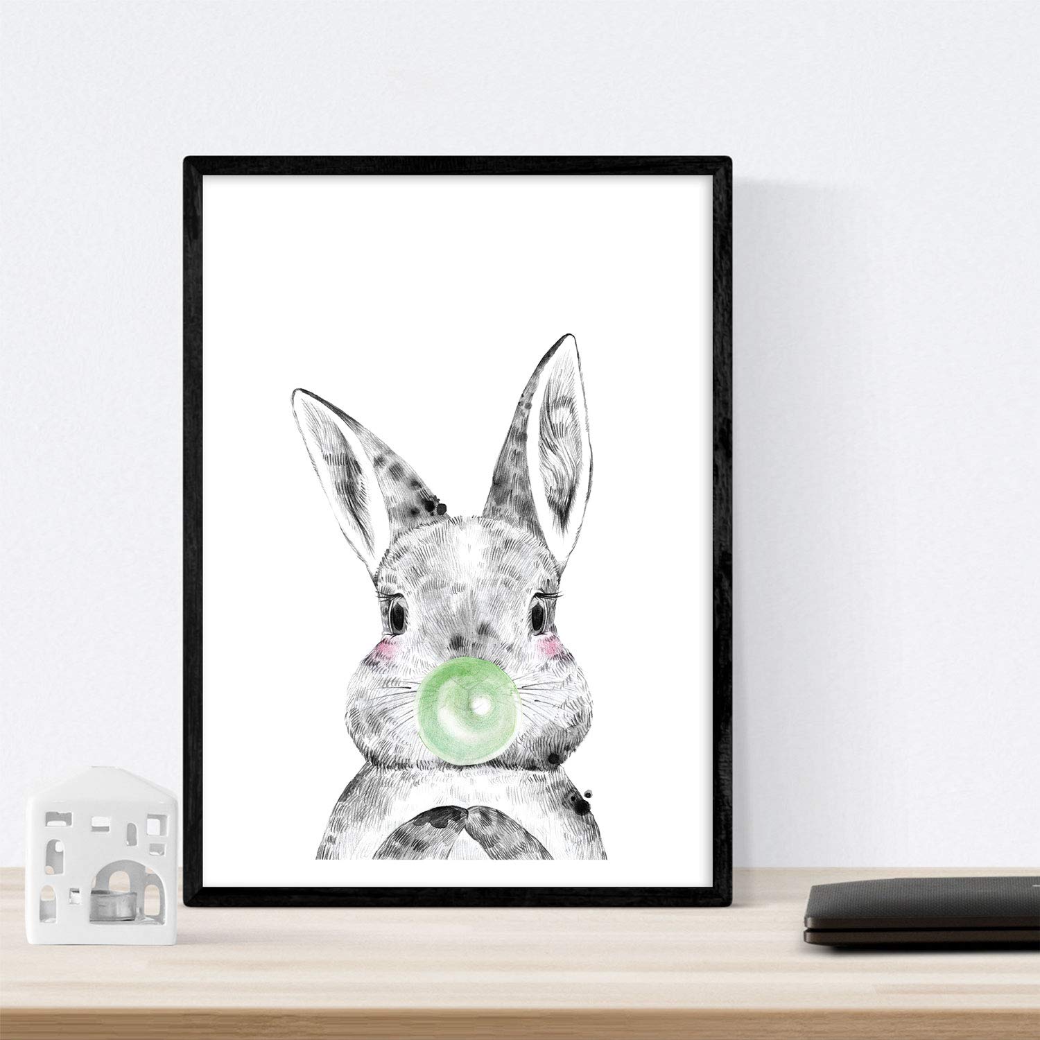 Set 6 posters animales bebes con chicle. Cerdo Conejo Vaca Zorro Buho Perro.-Artwork-Nacnic-Nacnic Estudio SL
