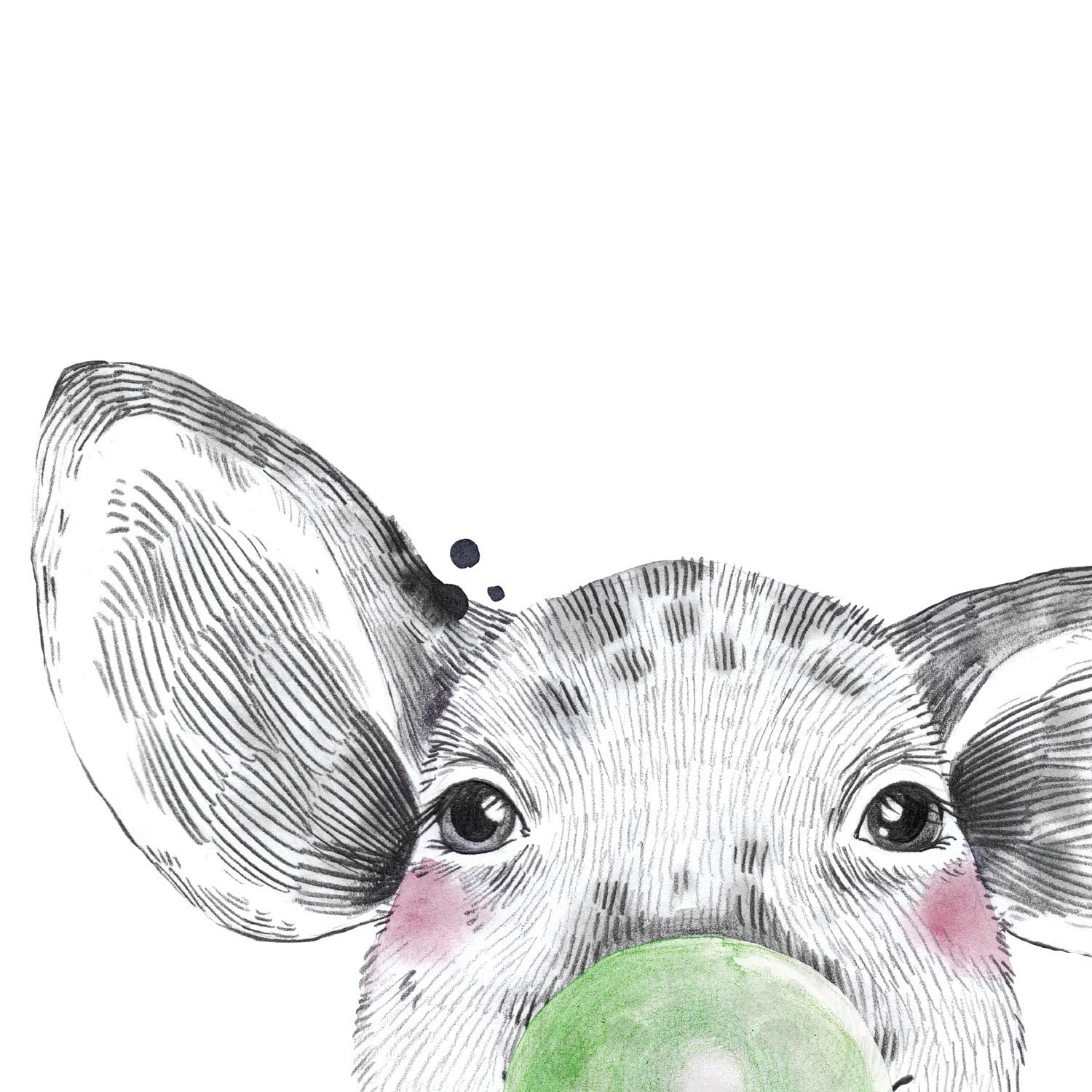 Set 6 posters animales bebes con chicle. Cerdo Conejo Vaca Zorro Buho Perro.-Artwork-Nacnic-Nacnic Estudio SL