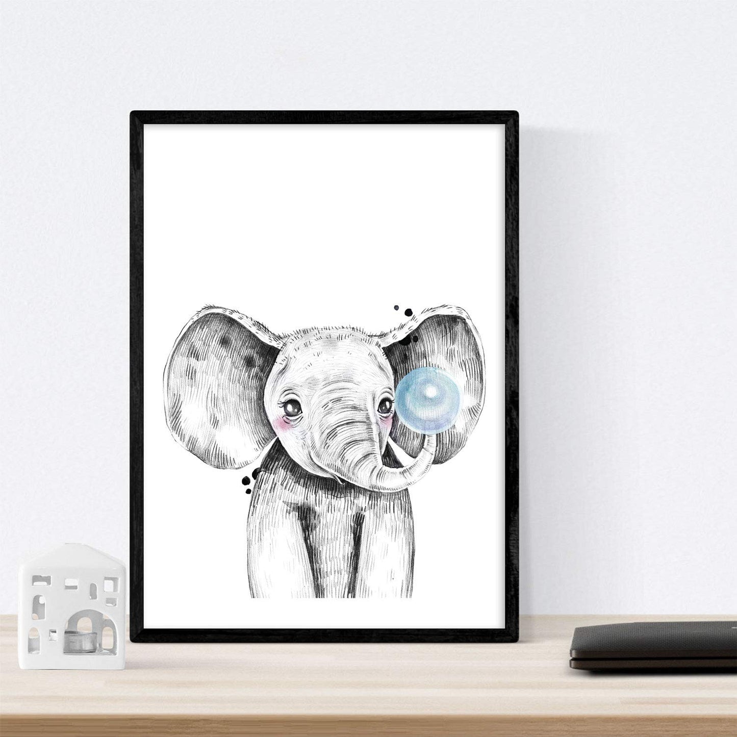 Set 6 posters animales bebes con chicle. Cerdo Elefante Conejo Vaca Zorro Perro.-Artwork-Nacnic-Nacnic Estudio SL