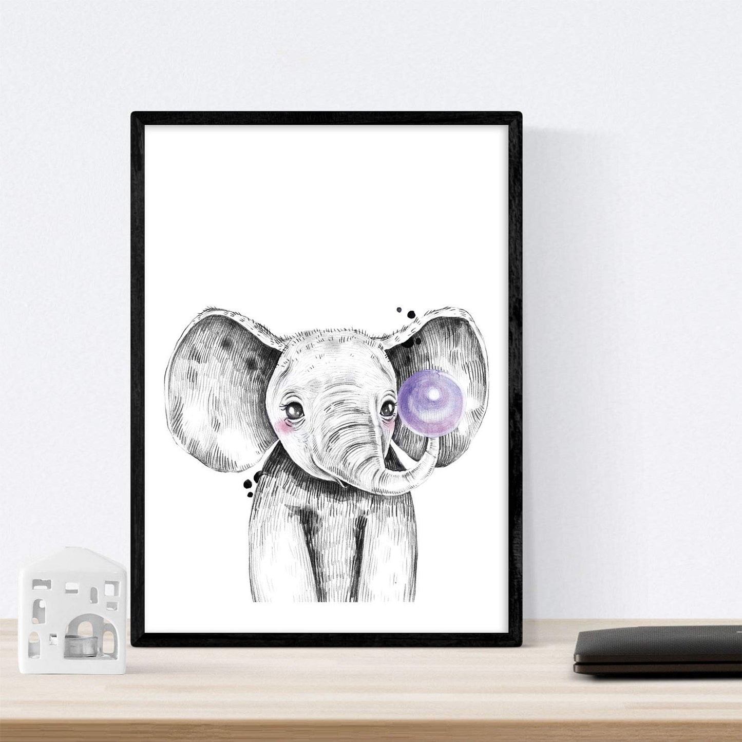 Set 6 posters animales bebes con chicle. Cerdo Elefante Conejo Zorro Buho Perro.-Artwork-Nacnic-Nacnic Estudio SL