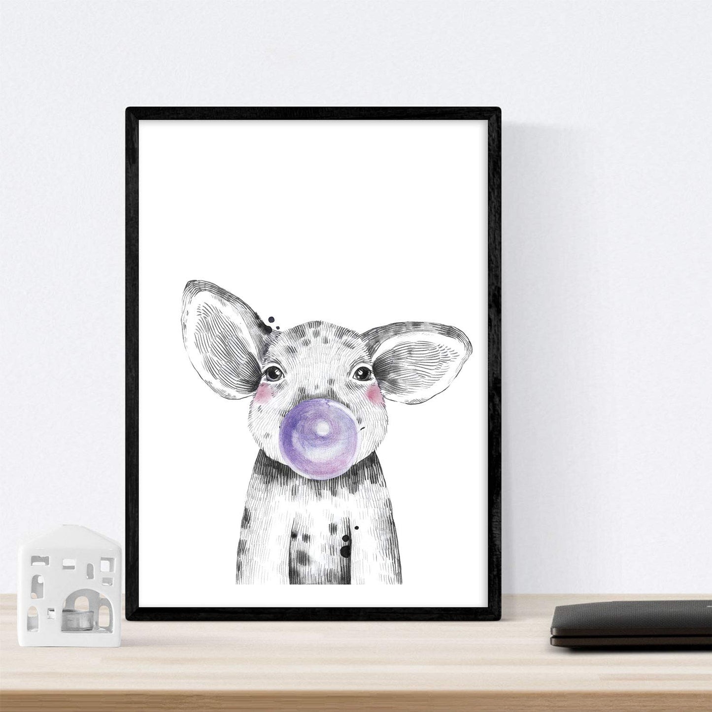 Set 6 posters animales bebes con chicle. Cerdo Elefante Conejo Zorro Buho Perro.-Artwork-Nacnic-Nacnic Estudio SL