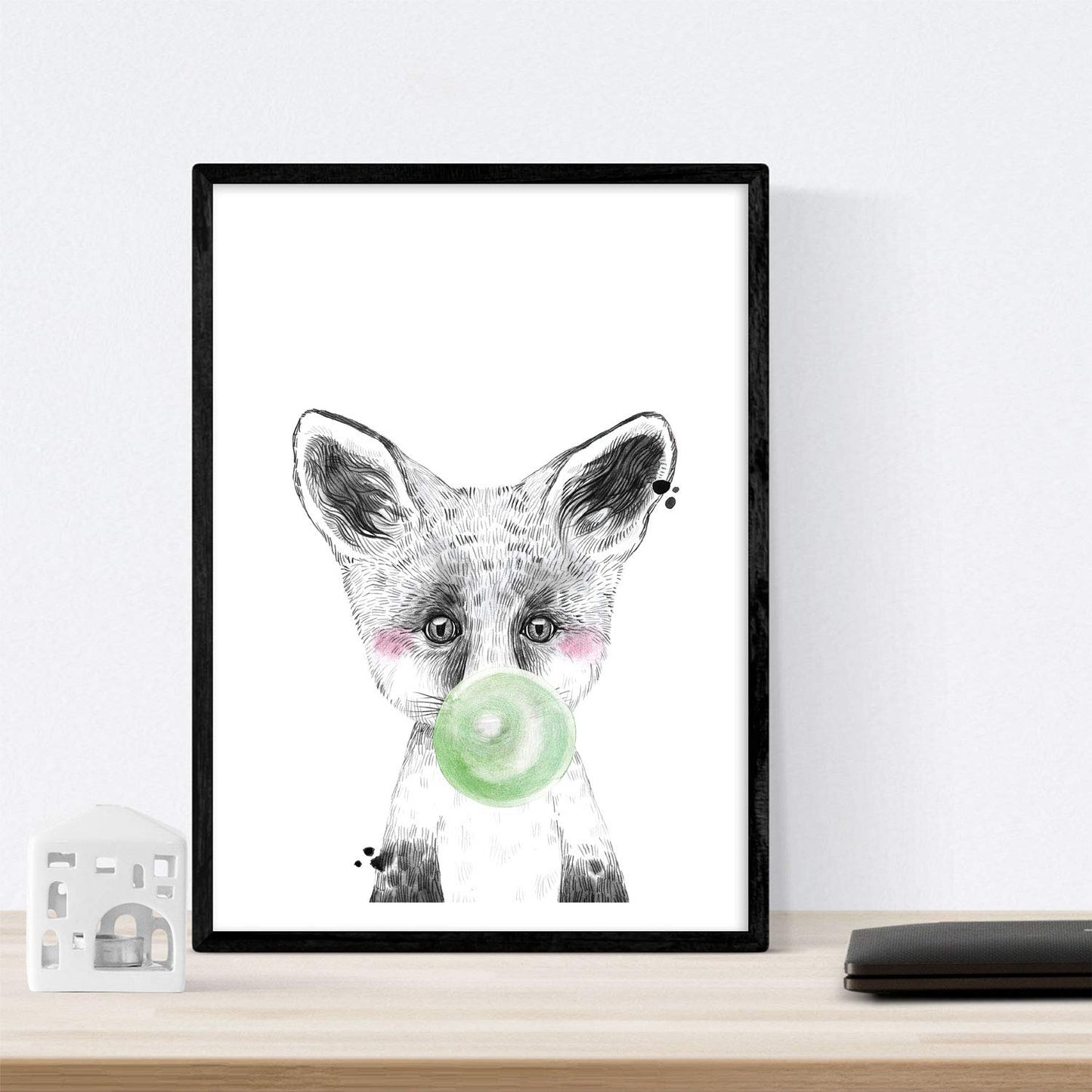 Set 6 posters animales bebes con chicle. Cerdo Girafa Conejo Zorro Caballo Perro.-Artwork-Nacnic-Nacnic Estudio SL