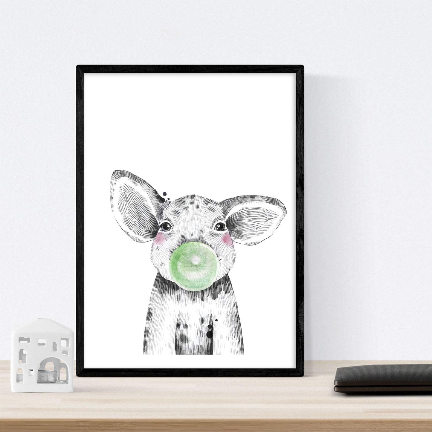 Set 6 posters animales bebes con chicle. Cerdo Girafa Conejo Zorro Caballo Perro.-Artwork-Nacnic-Nacnic Estudio SL