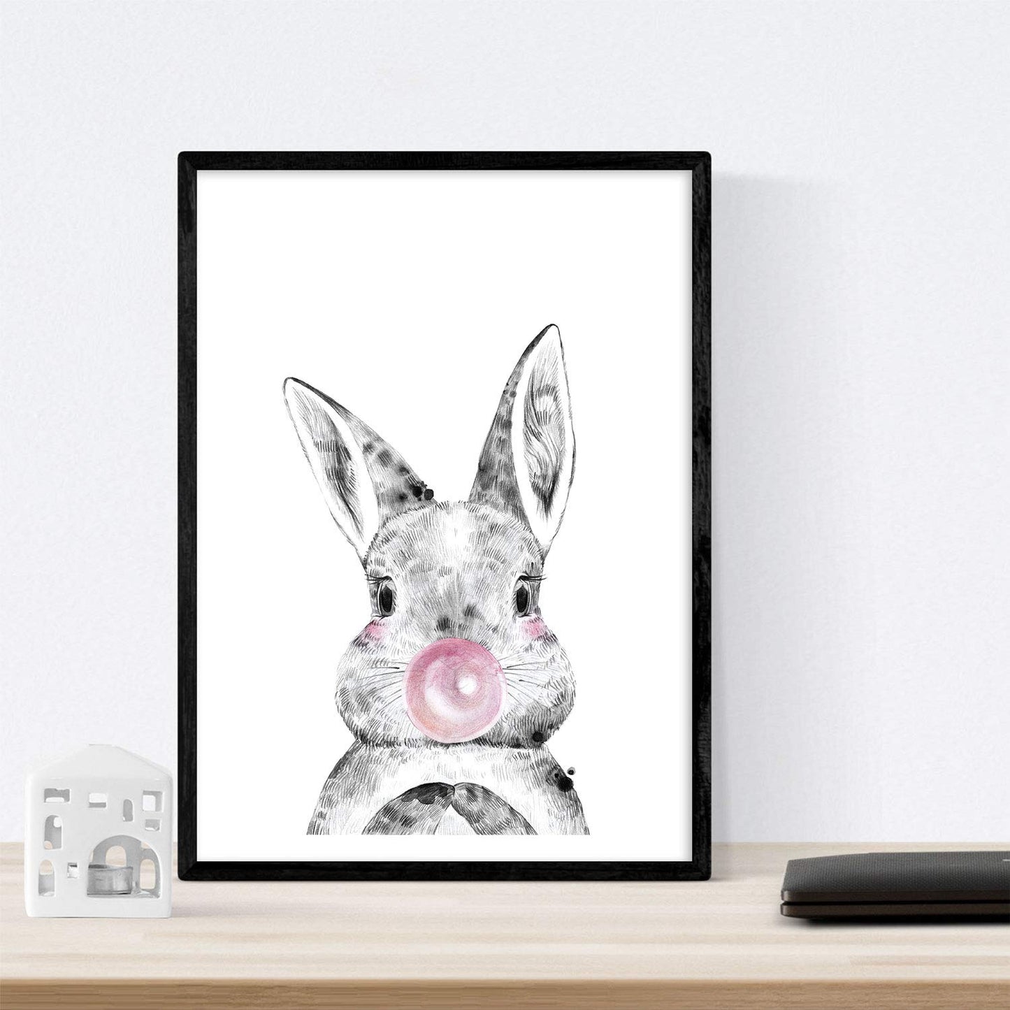 Set 6 posters animales bebes con chicle. Ciervo Cerdo Elefante Conejo Vaca Zorro.-Artwork-Nacnic-Nacnic Estudio SL