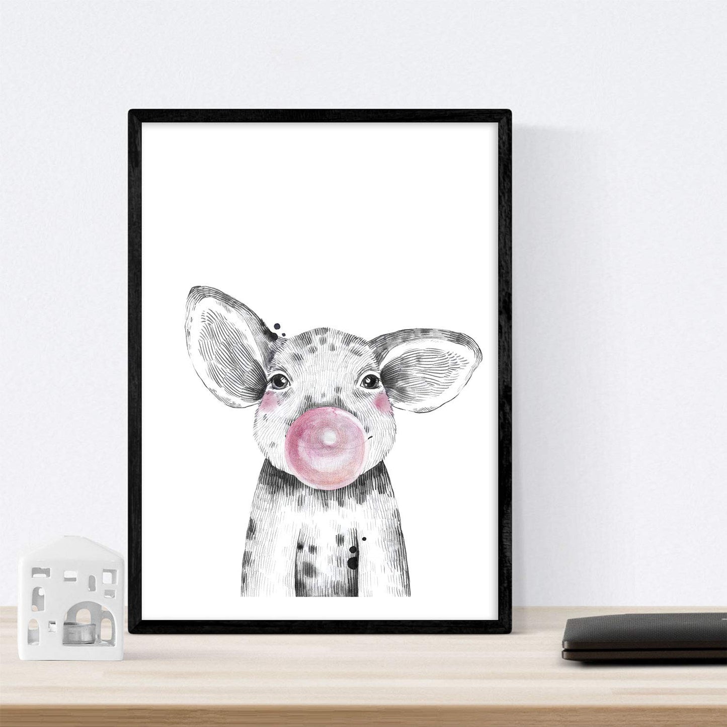 Set 6 posters animales bebes con chicle. Ciervo Cerdo Elefante Conejo Vaca Zorro.-Artwork-Nacnic-Nacnic Estudio SL