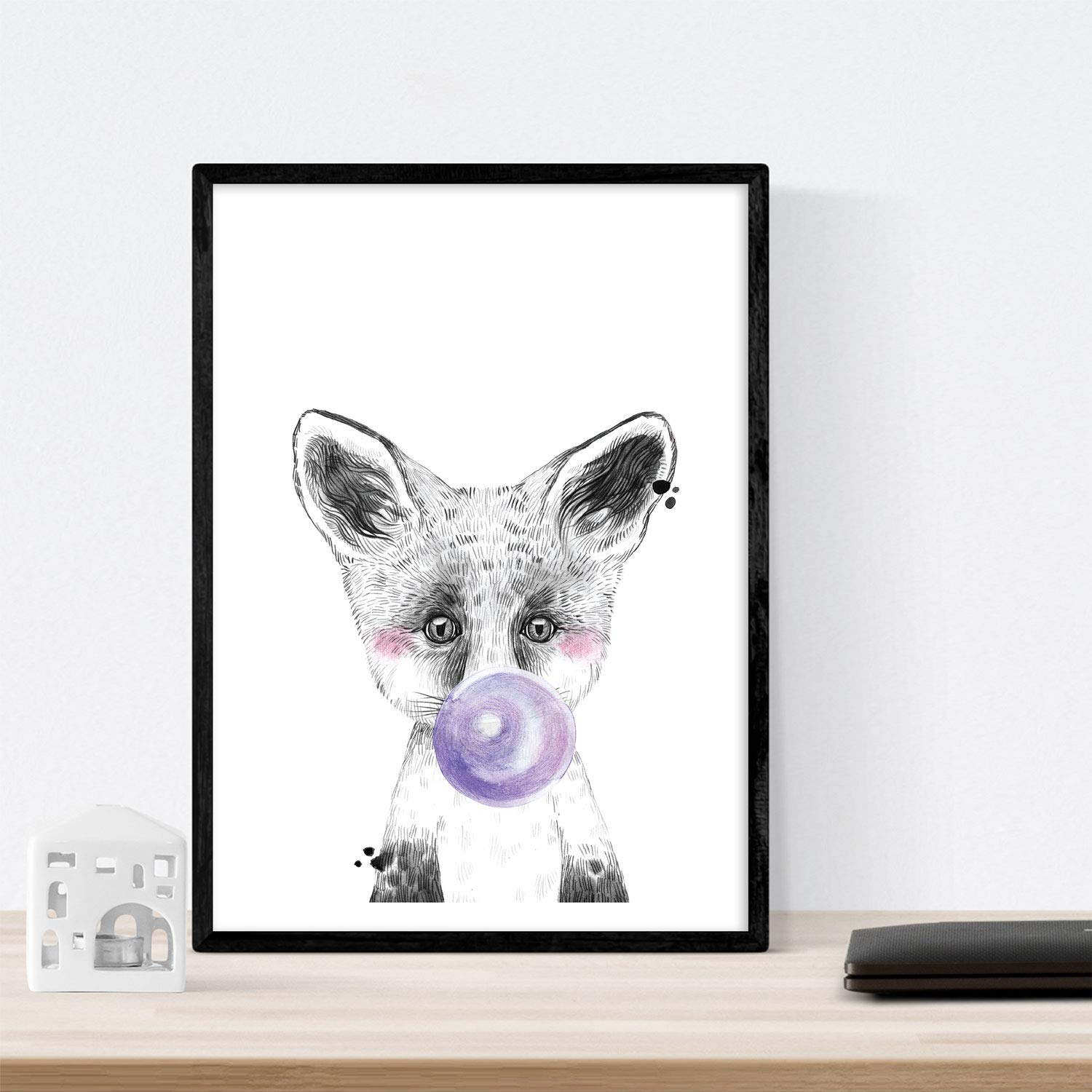 Set 6 posters animales bebes con chicle. Ciervo Cerdo Elefante Zorro Oso Perro.-Artwork-Nacnic-Nacnic Estudio SL