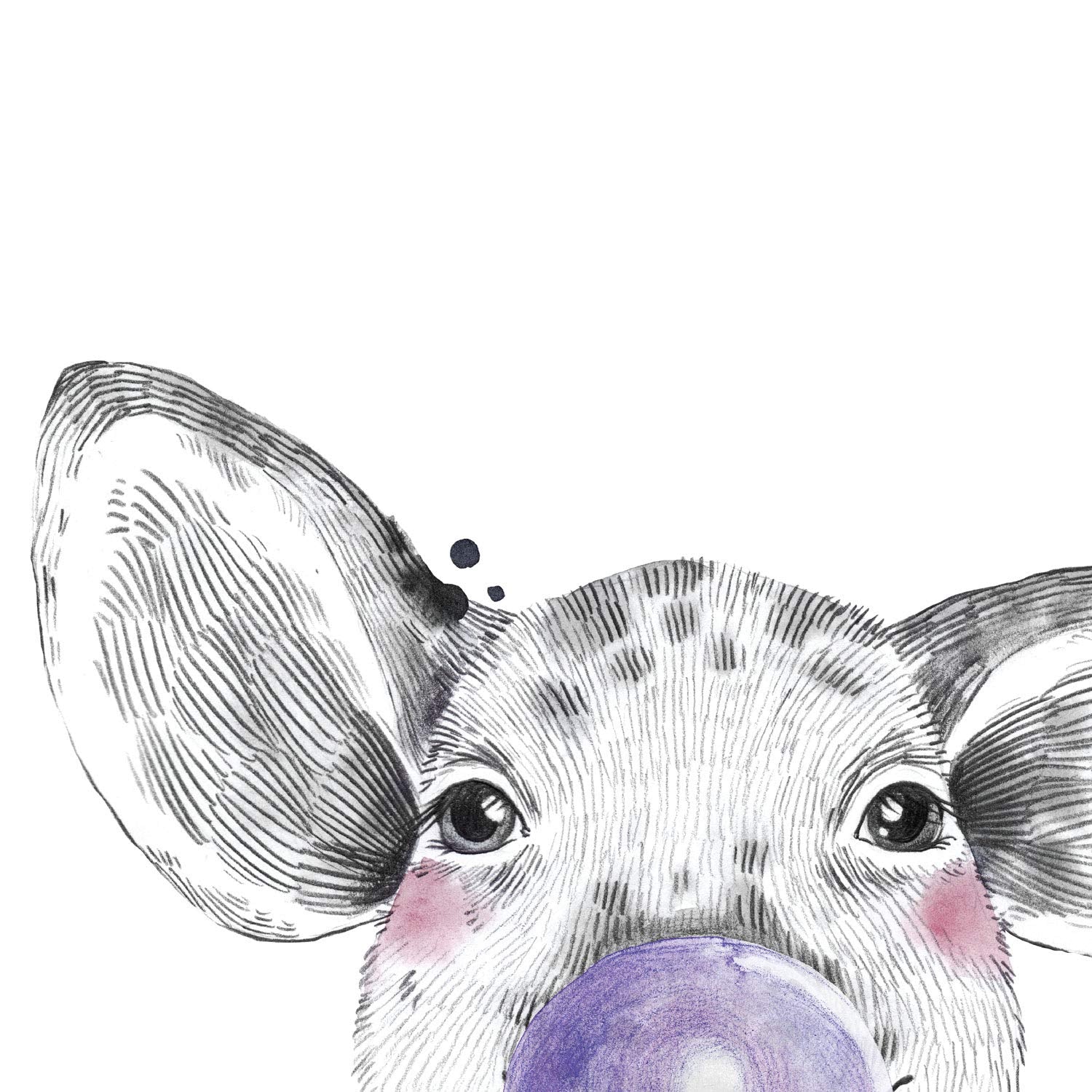 Set 6 posters animales bebes con chicle. Ciervo Cerdo Elefante Zorro Oso Perro.-Artwork-Nacnic-Nacnic Estudio SL