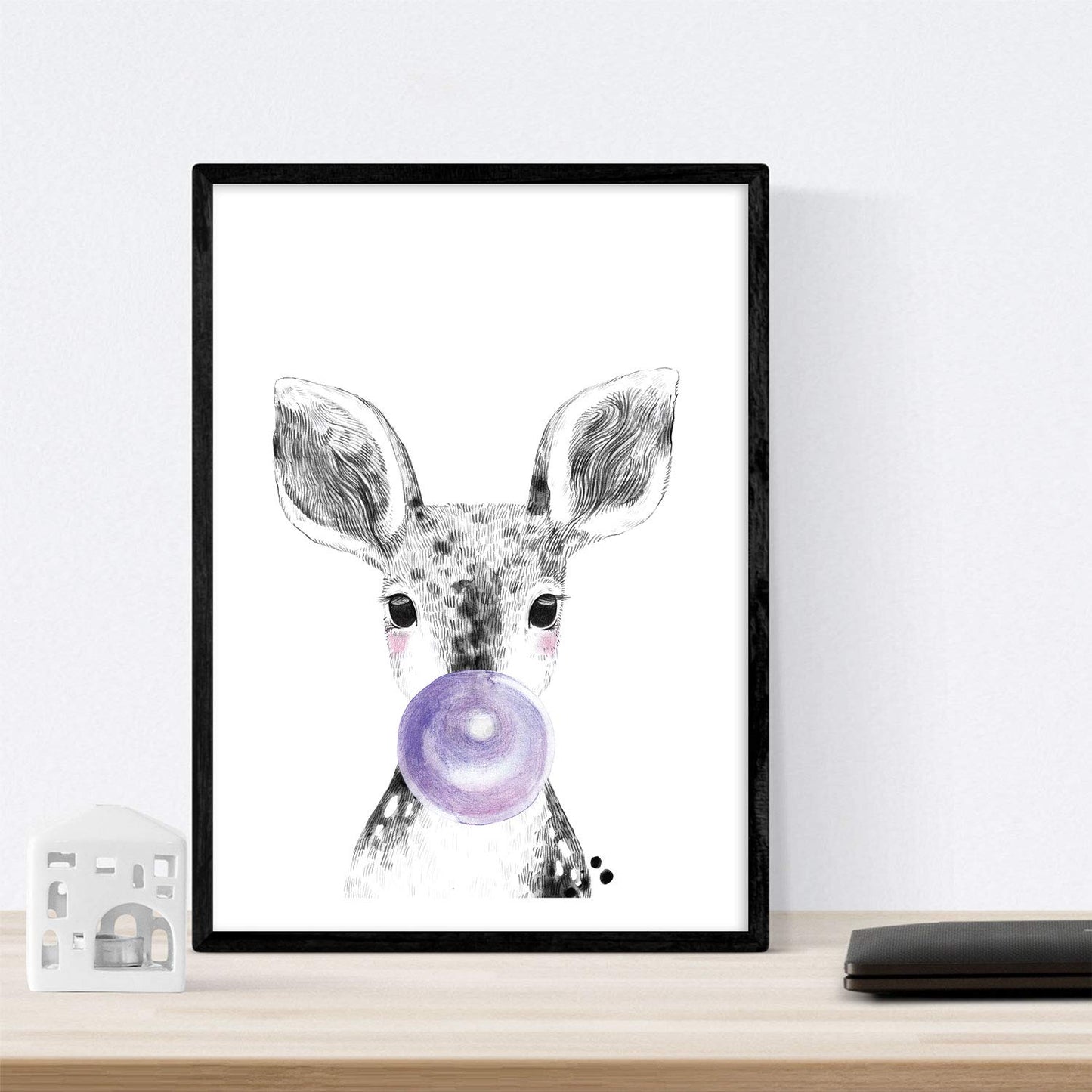 Set 6 posters animales bebes con chicle. Ciervo Elefante Zorro Oso Perro Cerdo.-Artwork-Nacnic-Nacnic Estudio SL