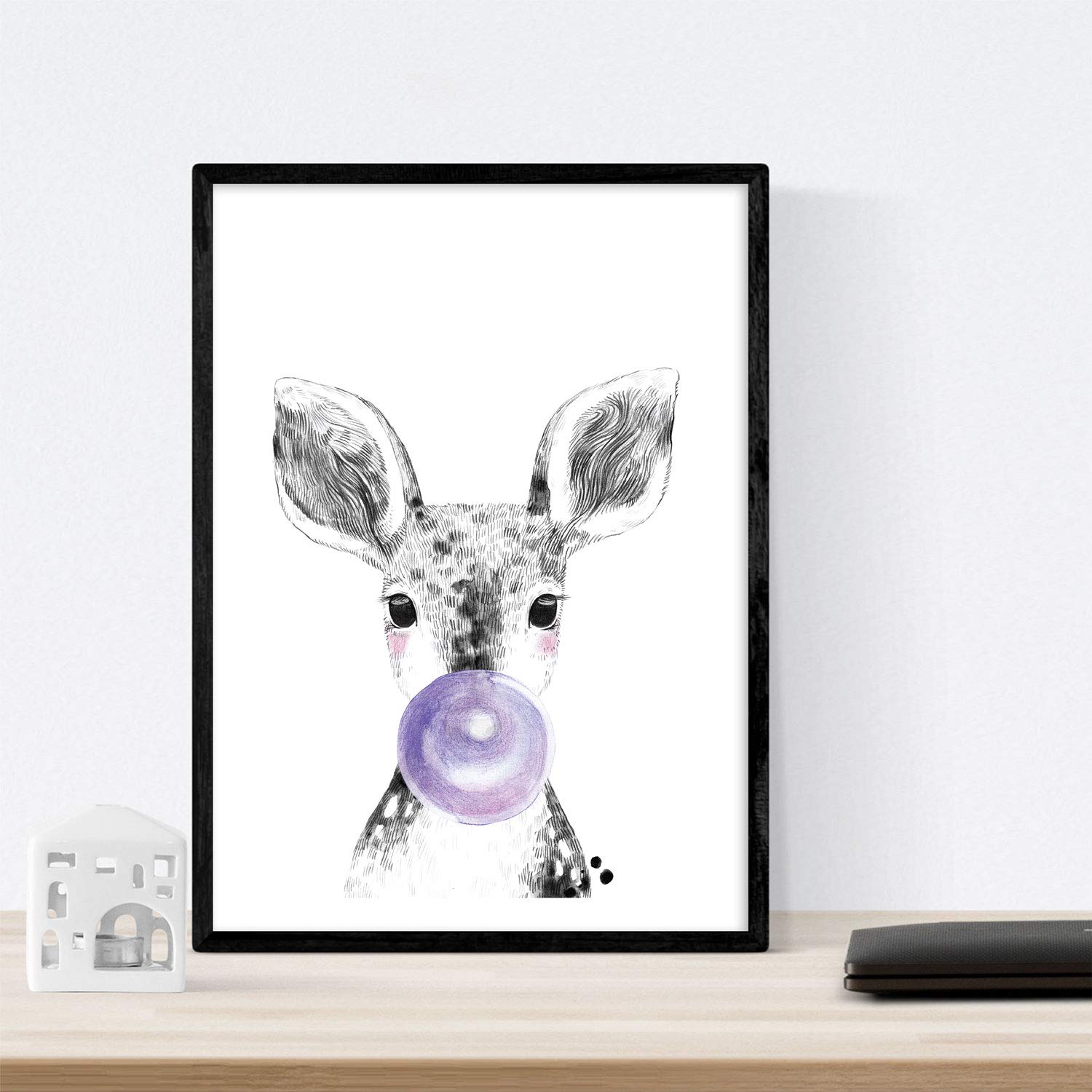 Set 6 posters animales bebes con chicle. Ciervo Elefante Zorro Oso Perro Cerdo.-Artwork-Nacnic-Nacnic Estudio SL