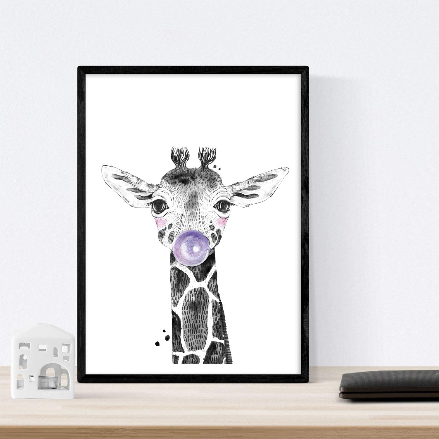 Set 6 posters animales bebes con chicle. Ciervo Elefante Zorro Oso Perro Cerdo.-Artwork-Nacnic-Nacnic Estudio SL