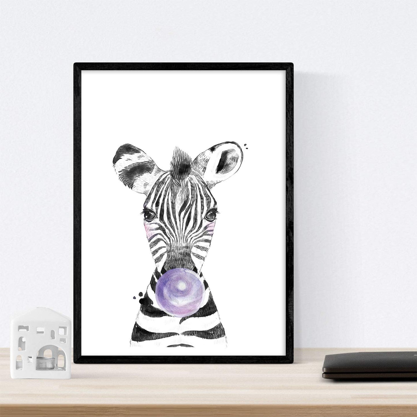 Set 6 posters animales bebes con chicle. Ciervo Elefante Zorro Oso Perro Cerdo.-Artwork-Nacnic-Nacnic Estudio SL