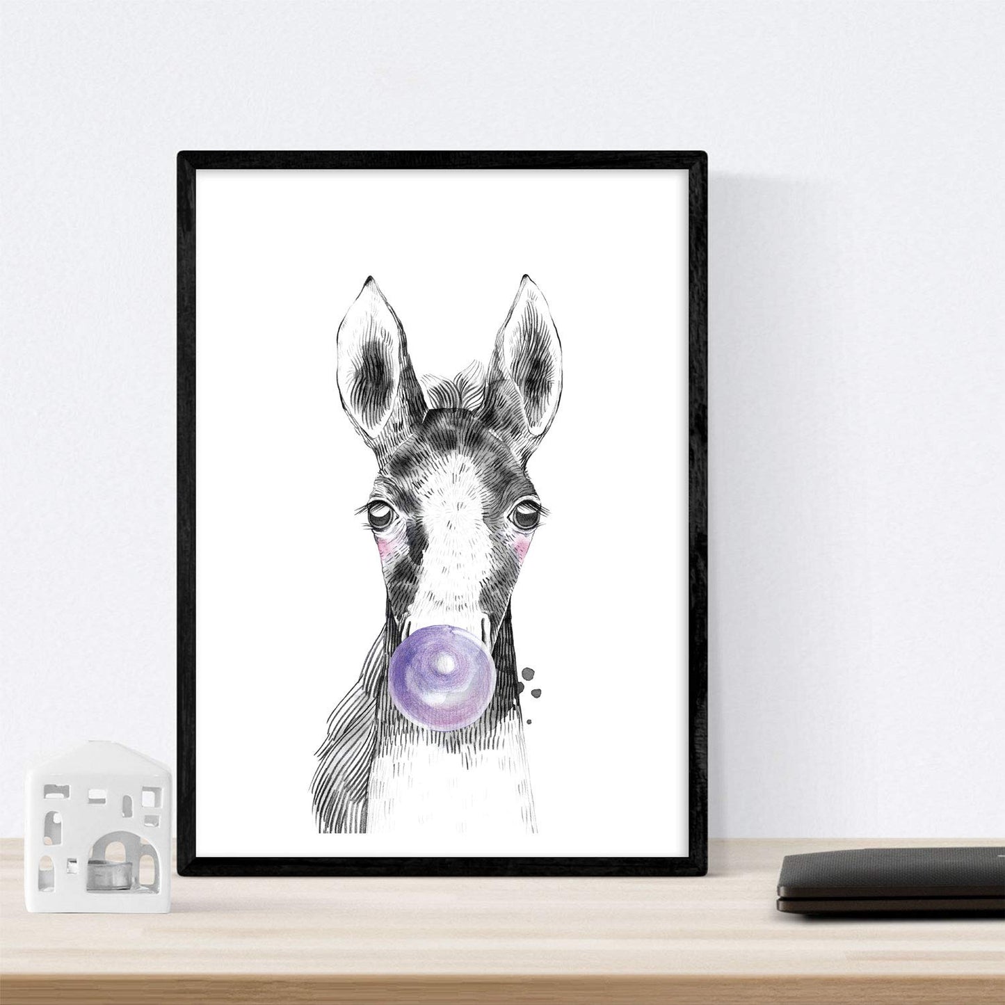 Set 6 posters animales bebes con chicle. Conejo Vaca Zorro Caballo Oso Llama.-Artwork-Nacnic-Nacnic Estudio SL
