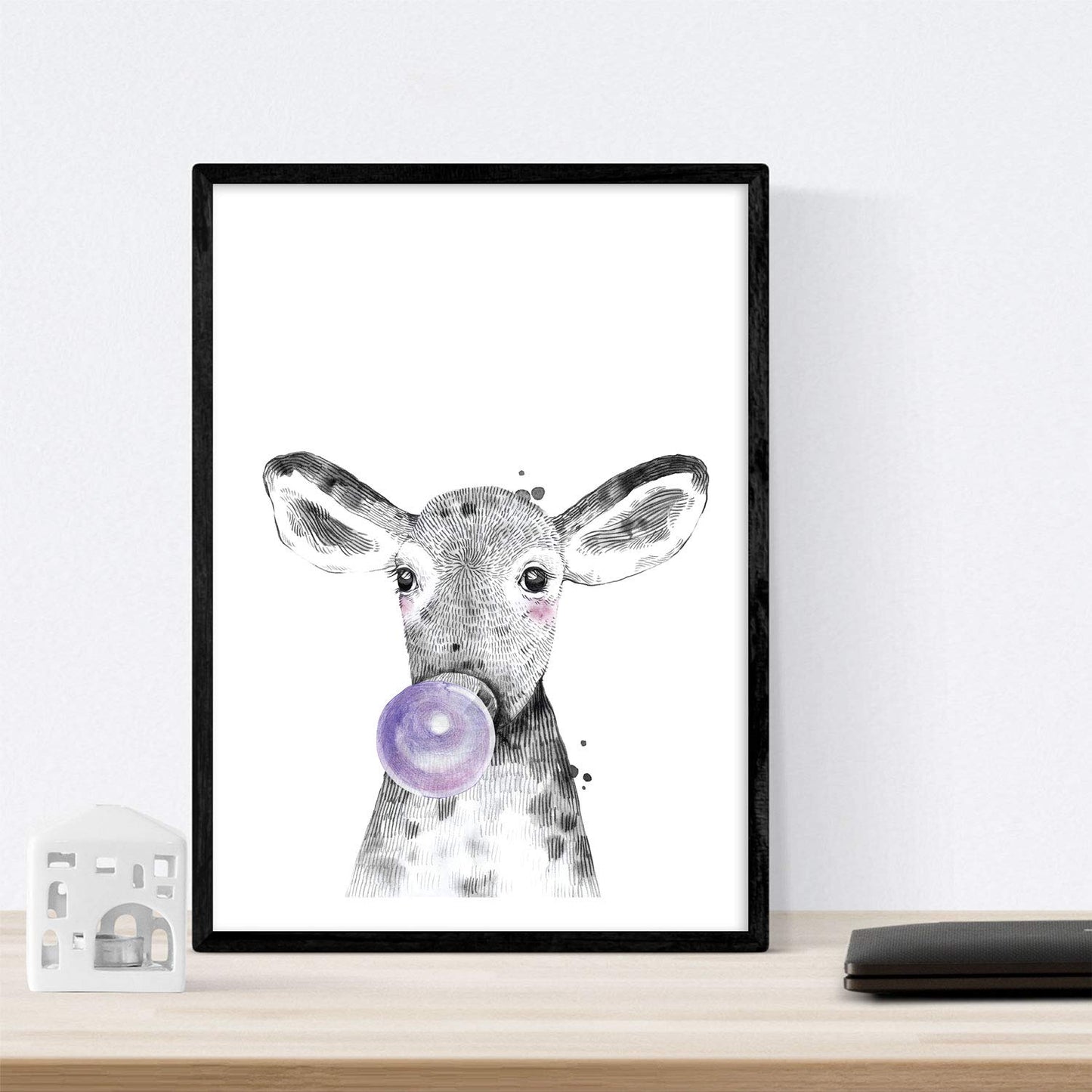 Set 6 posters animales bebes con chicle. Conejo Vaca Zorro Caballo Oso Llama.-Artwork-Nacnic-Nacnic Estudio SL