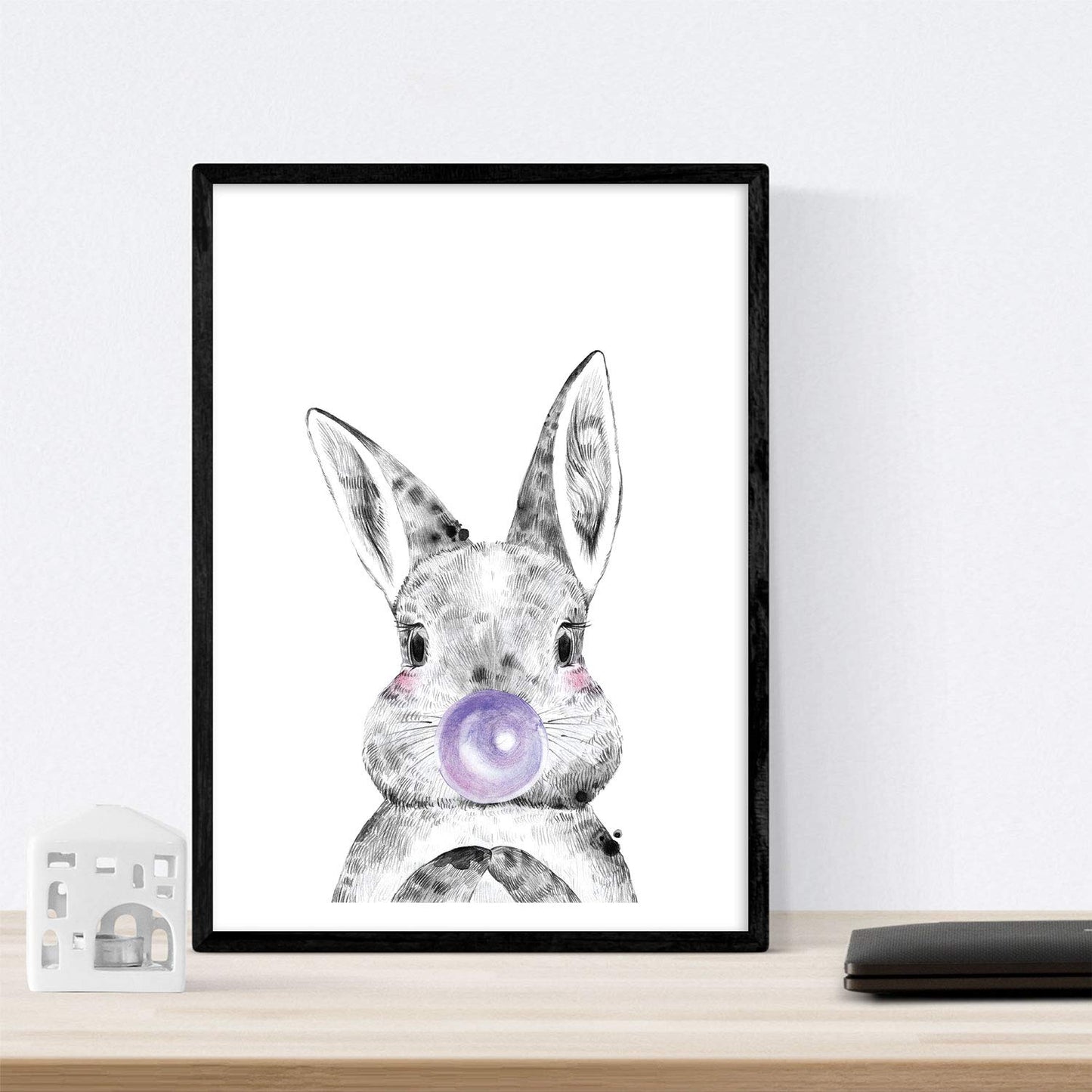 Set 6 posters animales bebes con chicle. Conejo Vaca Zorro Caballo Oso Llama.-Artwork-Nacnic-Nacnic Estudio SL