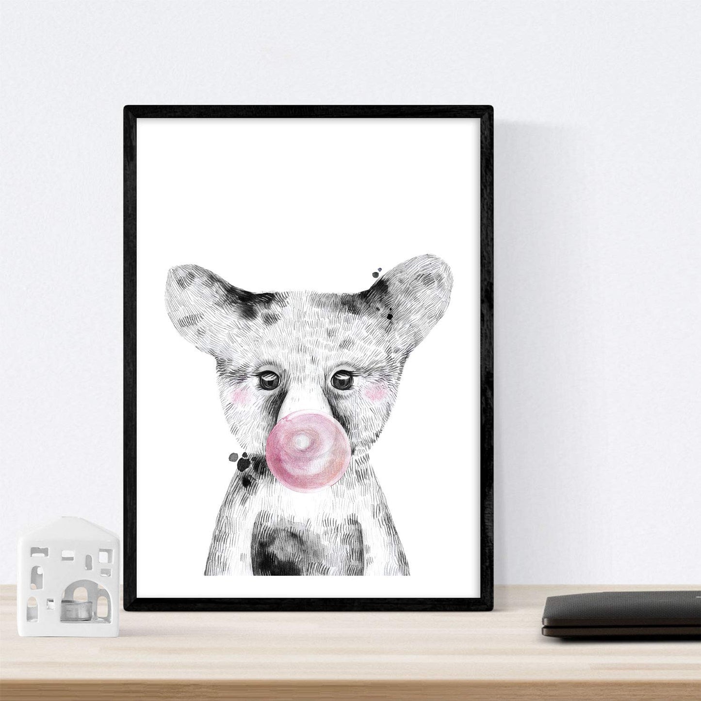 Set 6 posters animales bebes con chicle. Conejo Zorro Llama Buho Perro Elefante.-Artwork-Nacnic-Nacnic Estudio SL