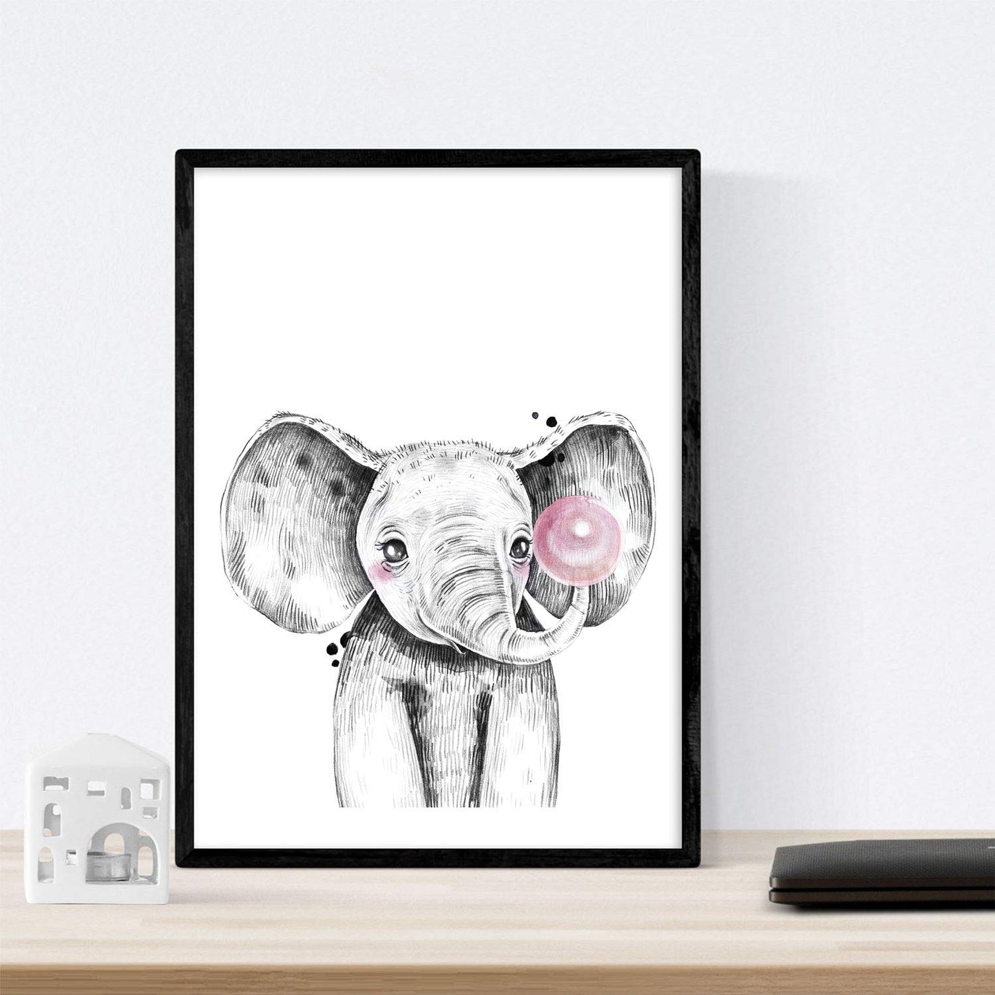 Set 6 posters animales bebes con chicle. Conejo Zorro Llama Buho Perro Elefante.-Artwork-Nacnic-Nacnic Estudio SL
