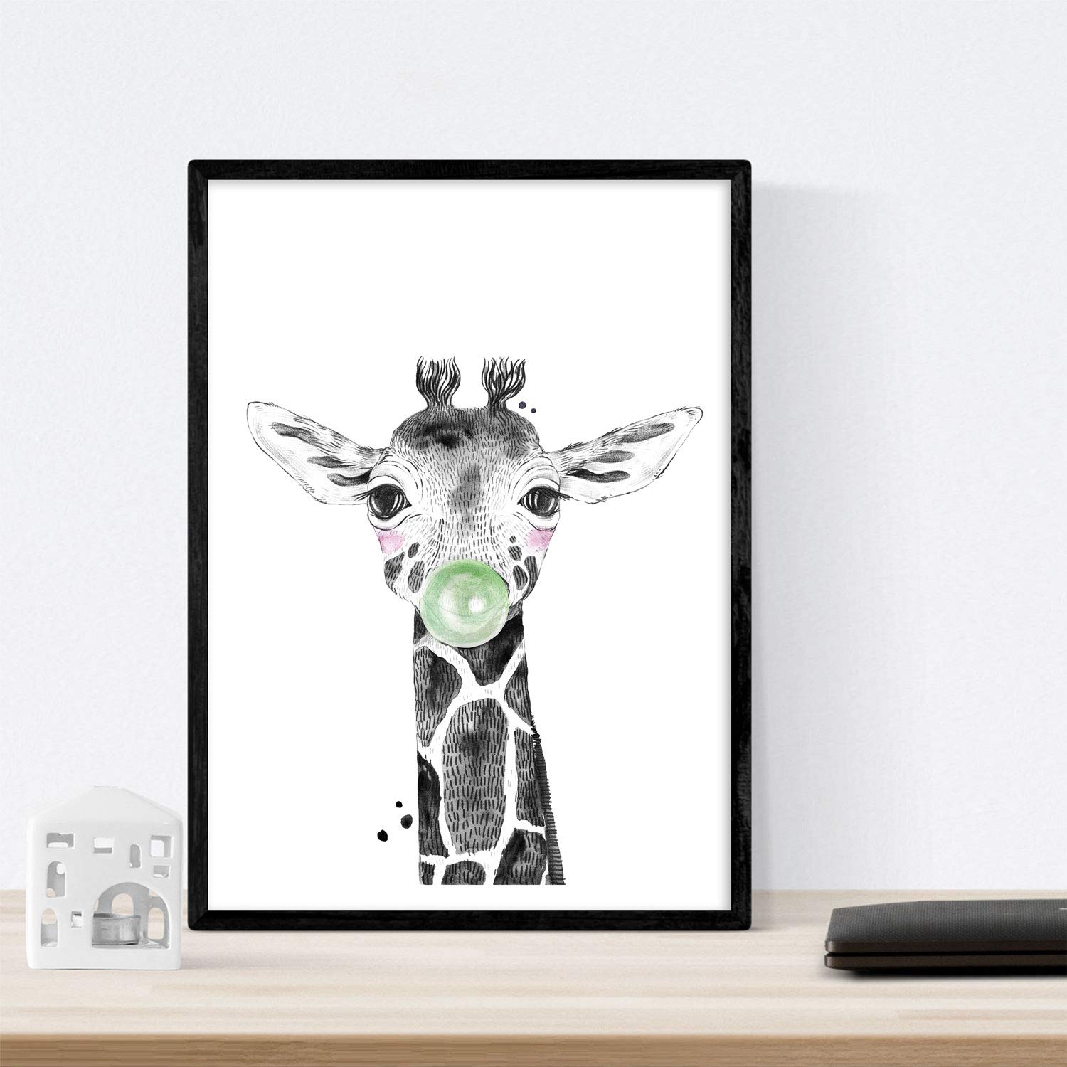 Set 6 posters animales bebes con chicle. Girafa Cerdo Vaca Zorro Oso Llama.-Artwork-Nacnic-Nacnic Estudio SL