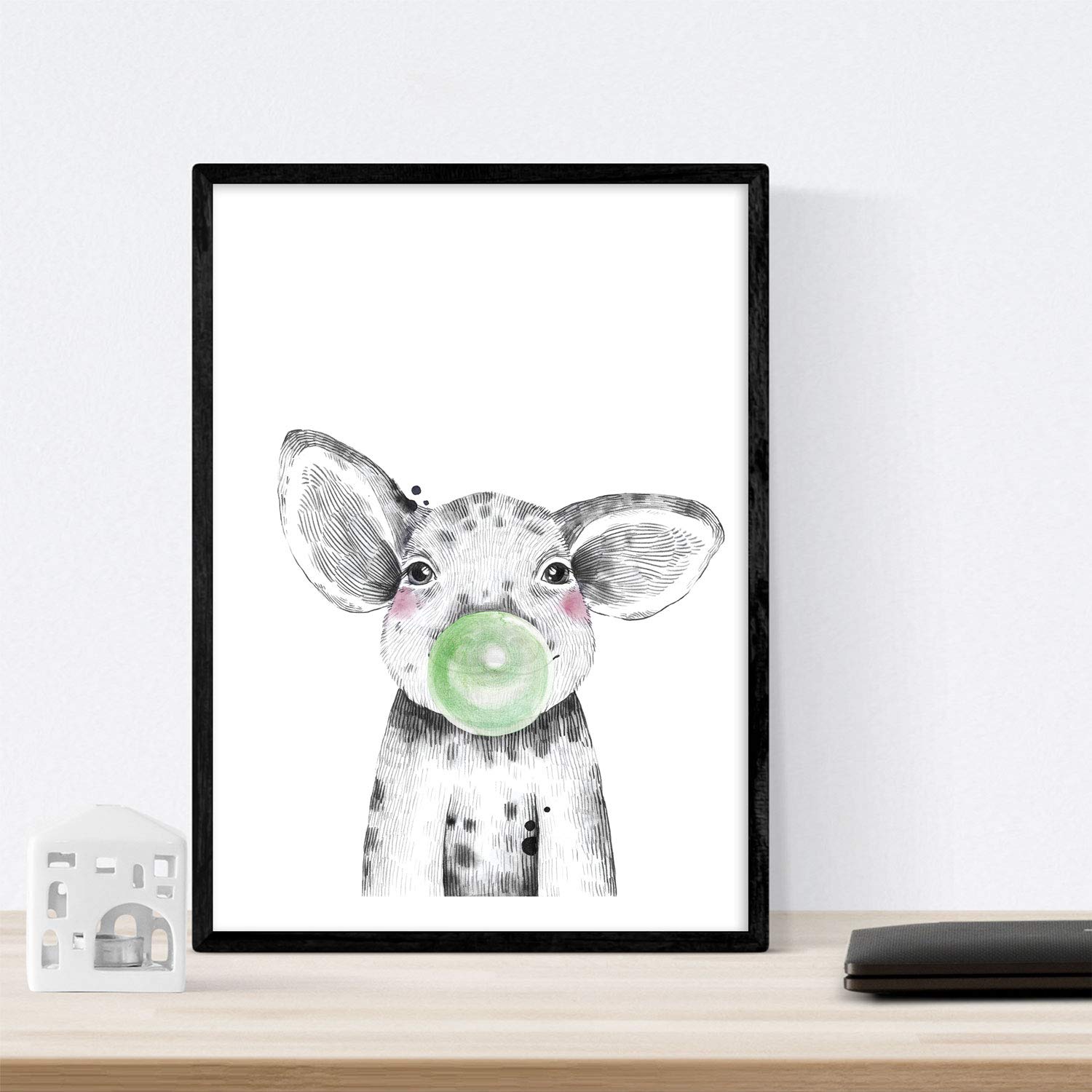 Set 6 posters animales bebes con chicle. Girafa Cerdo Vaca Zorro Oso Llama.-Artwork-Nacnic-Nacnic Estudio SL