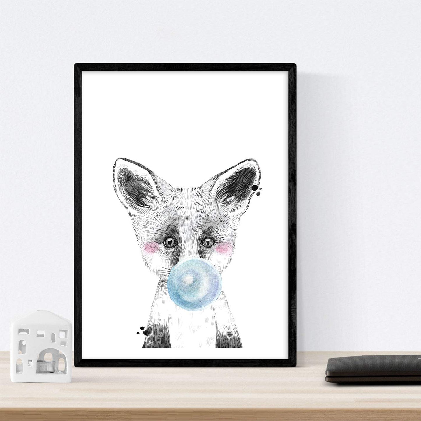 Set 6 posters animales bebes con chicle. Girafa Vaca Zorro Oso Llama Cerdo.-Artwork-Nacnic-Nacnic Estudio SL