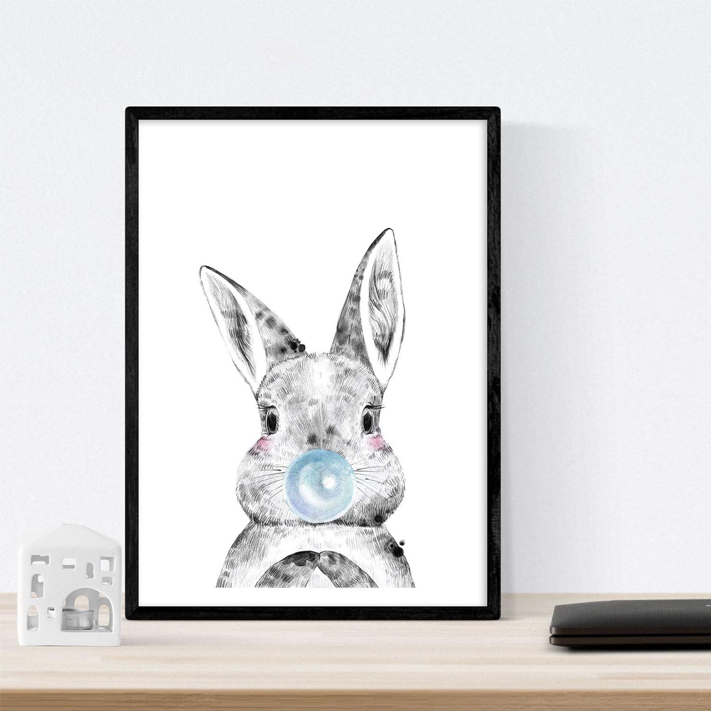 Set 6 posters animales bebes con chicle. Girafa Vaca Zorro Oso Llama Cerdo.-Artwork-Nacnic-Nacnic Estudio SL