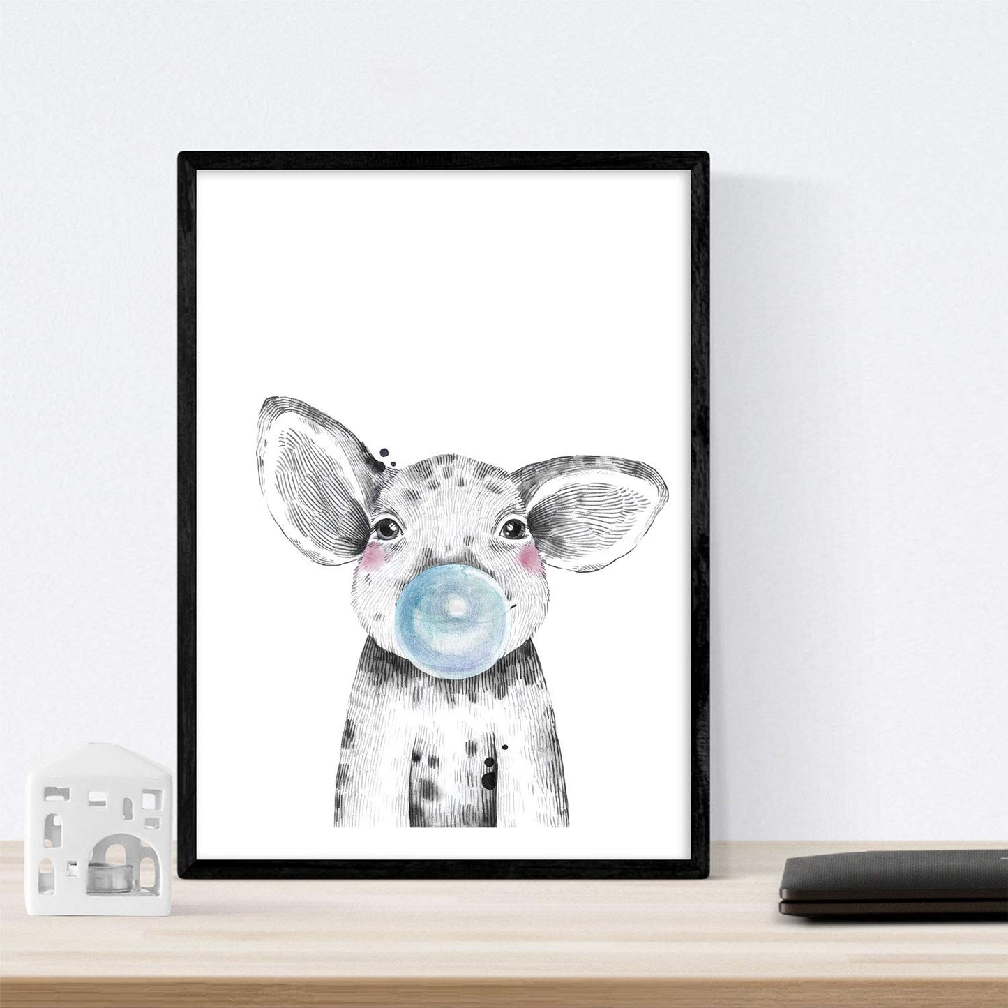 Set 6 posters animales bebes con chicle. Girafa Vaca Zorro Oso Llama Cerdo.-Artwork-Nacnic-Nacnic Estudio SL