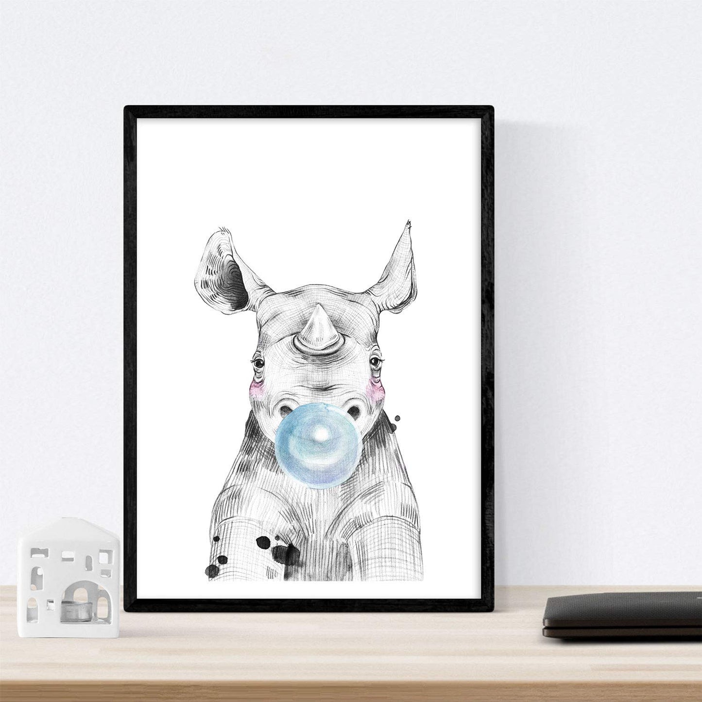 Set 6 posters animales bebes con chicle. Zebra Rino Ciervo Vaca Caballo Llama.-Artwork-Nacnic-Nacnic Estudio SL
