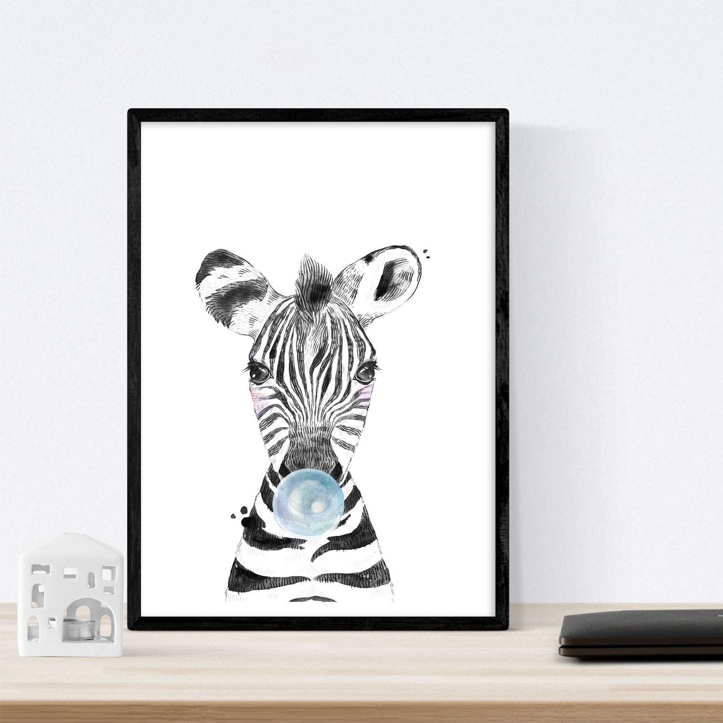 Set 6 posters animales bebes con chicle. Zebra Rino Ciervo Vaca Caballo Llama.-Artwork-Nacnic-Nacnic Estudio SL