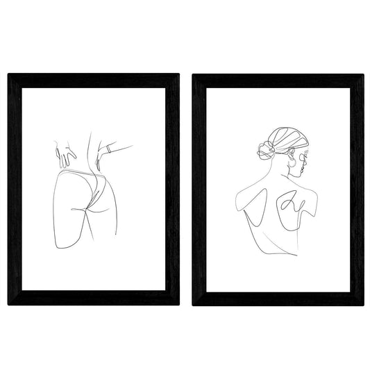Set de 2 láminas de Dibujos con un Solo Trazo Mujer de Espaldas y Trasero Femenino. Posters con una Sola Linea.-Artwork-Nacnic-Nacnic Estudio SL