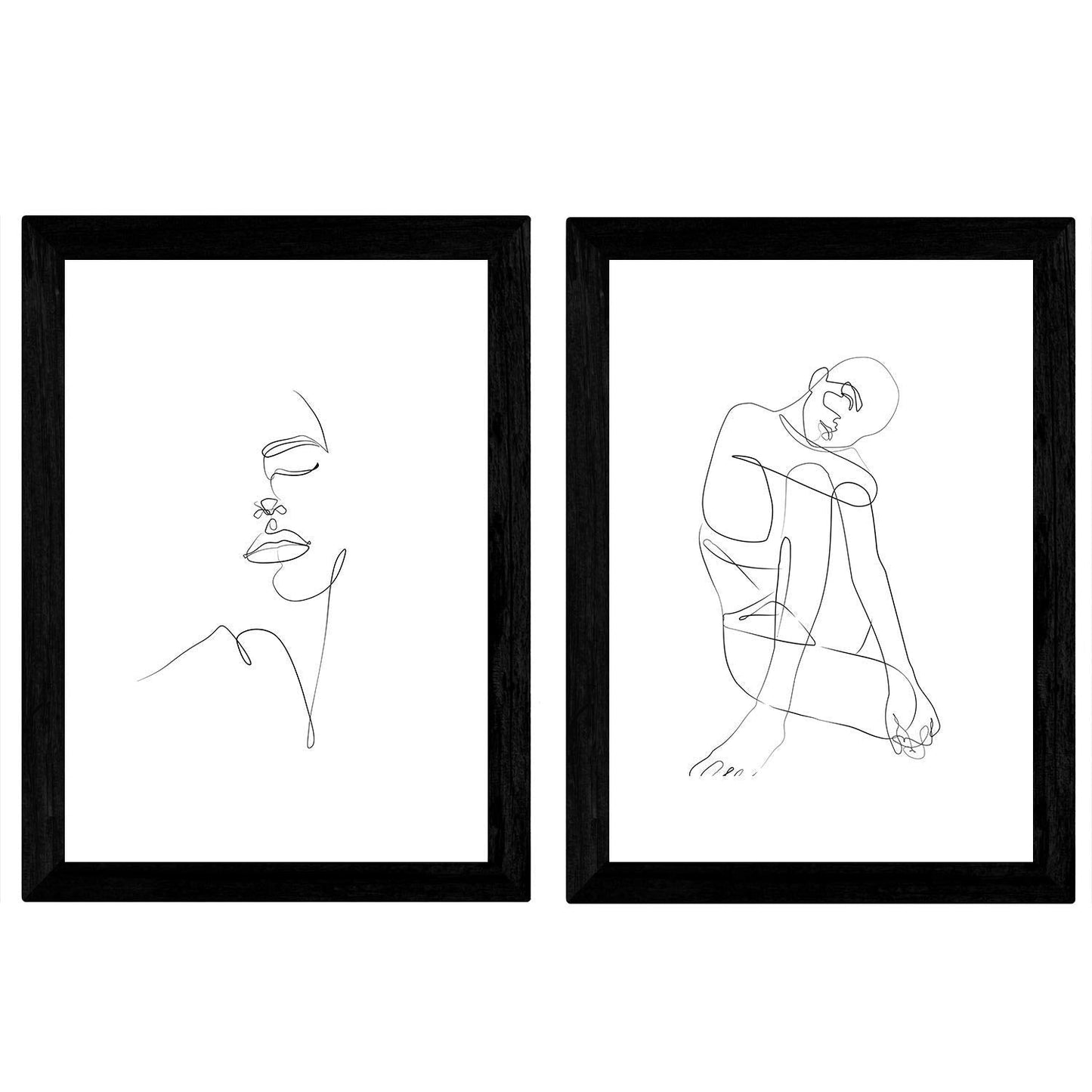 Set de 2 láminas de Dibujos con un Solo Trazo Rostro Mujer, Lateral y Frontal y Desnudo Femenino. Posters con una Sola Linea.-Artwork-Nacnic-Nacnic Estudio SL