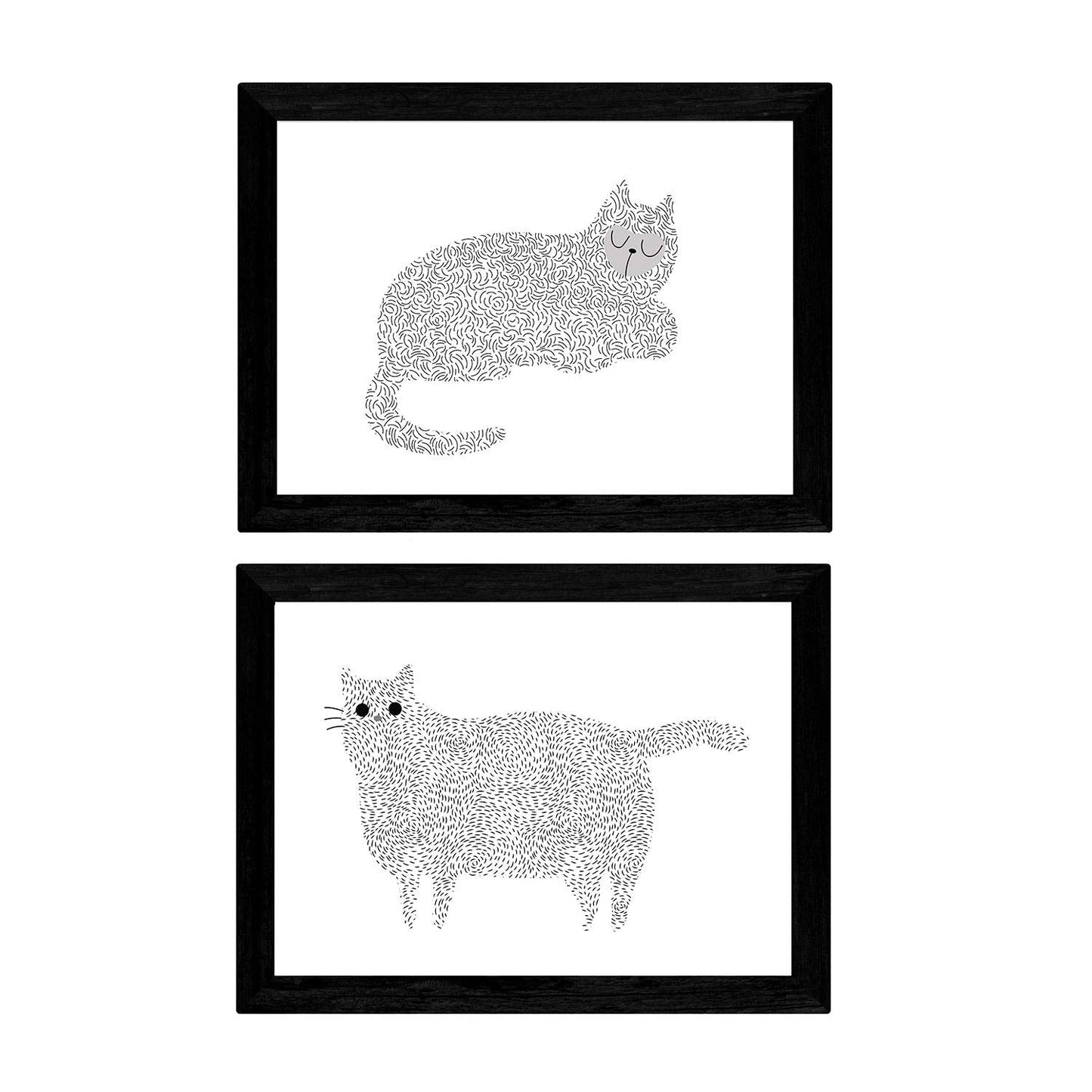 Set de 2 láminas de dos gatos con lineas blanco y negro ,en .-Artwork-Nacnic-Nacnic Estudio SL