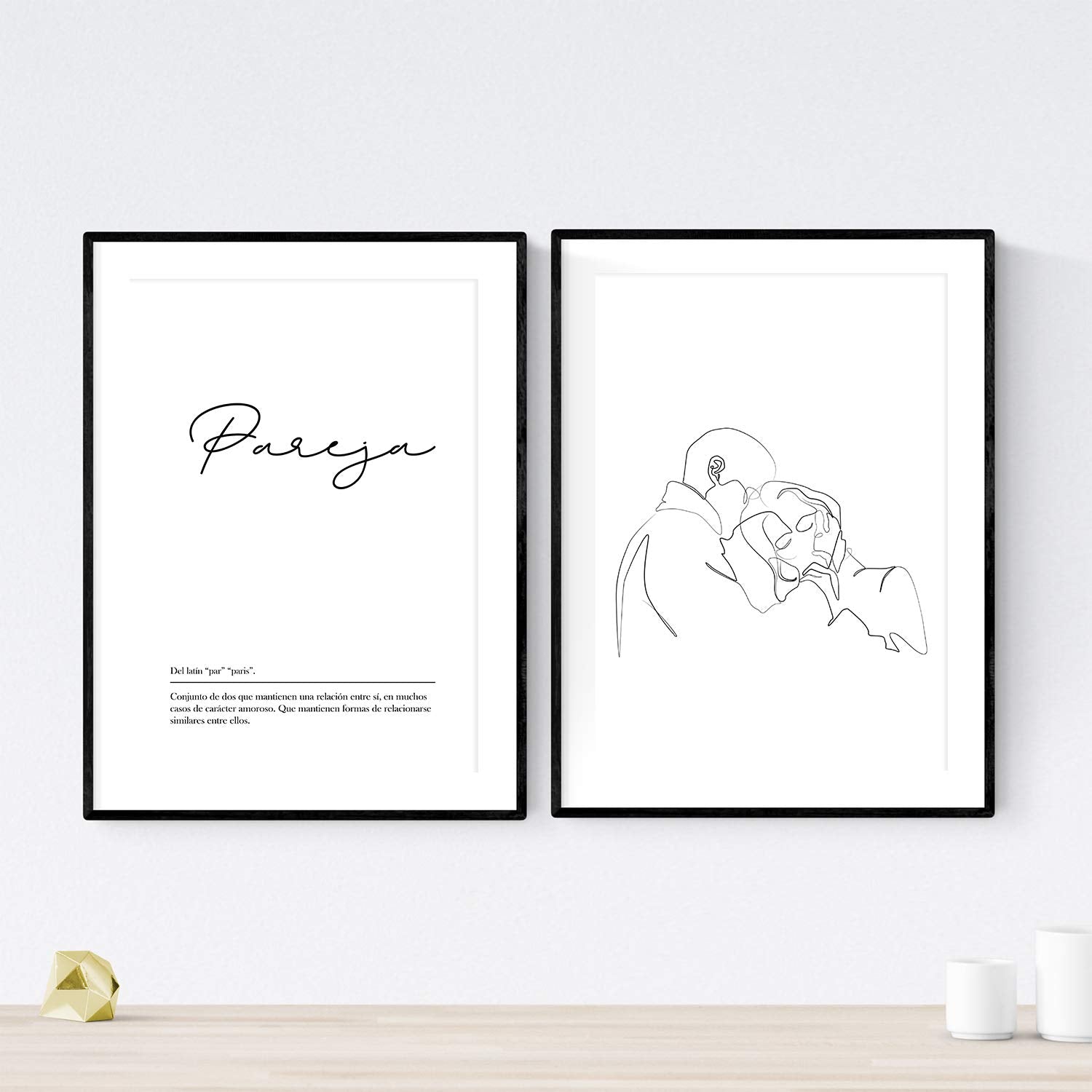Set de 2 posters lineas femeninas y palabras estilo nordico blanco y negro en Beso pareja-Artwork-Nacnic-Nacnic Estudio SL