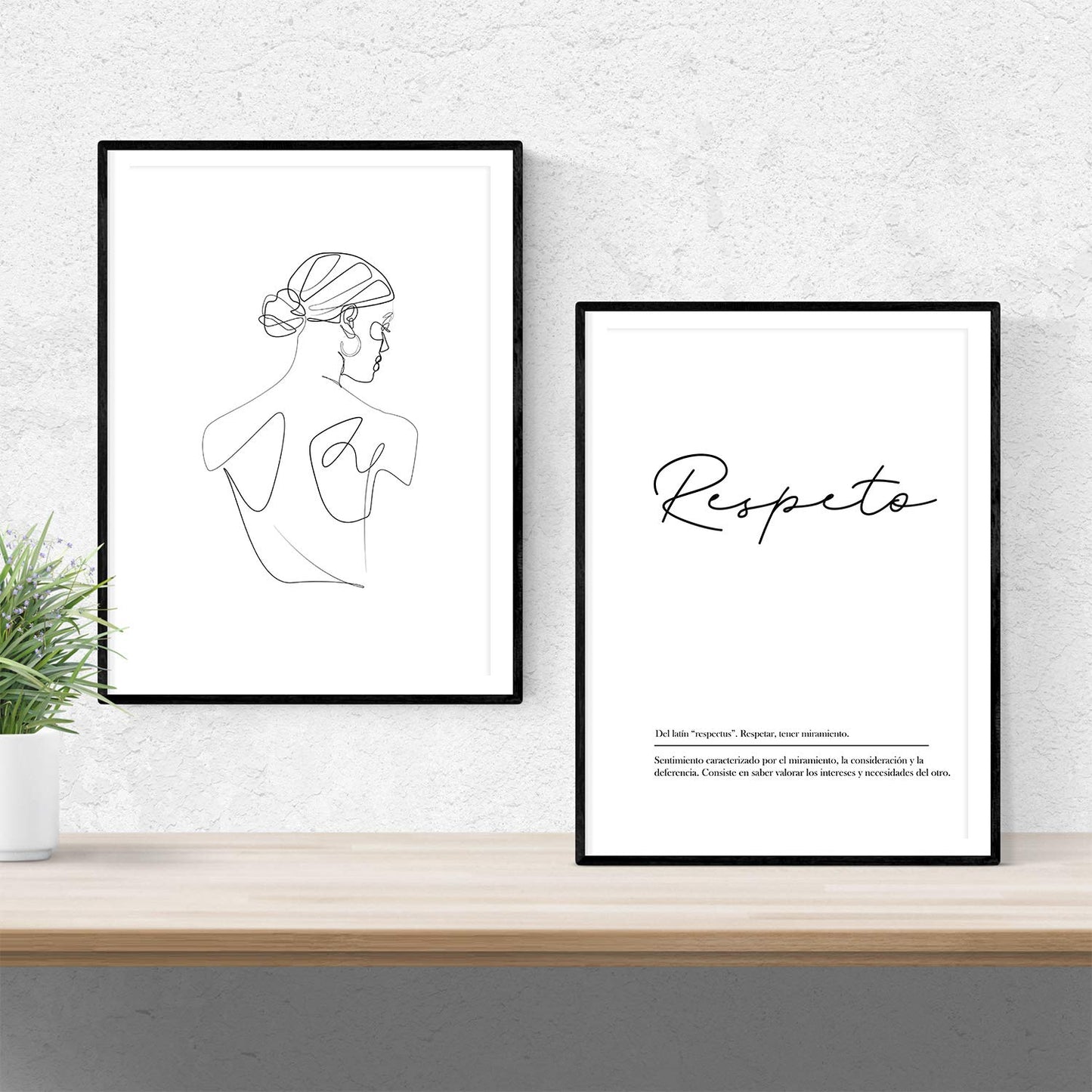 Set de 2 posters lineas femeninas y palabras estilo nordico blanco y negro en Mujer respeto-Artwork-Nacnic-Nacnic Estudio SL