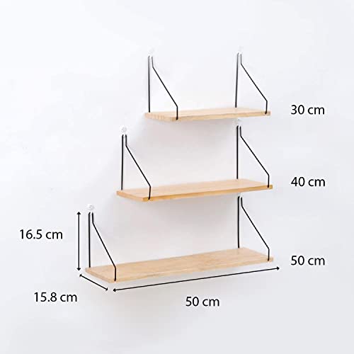 Set de 3 Estanterías Flotantes de Pared Clásicas | Estantes y Soportes Decorativos en Madera Clara | Diferentes Medidas | Almacenamiento y Decoración de Interior-Nacnic-Nacnic Estudio SL