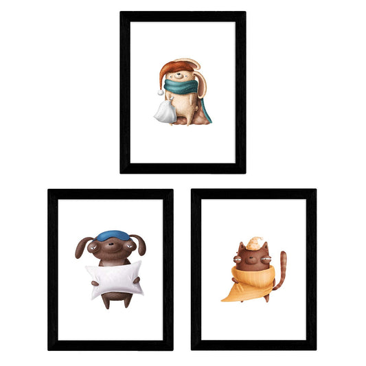 Set de 3 láminas de Animales dormilones ,en .-Artwork-Nacnic-Nacnic Estudio SL
