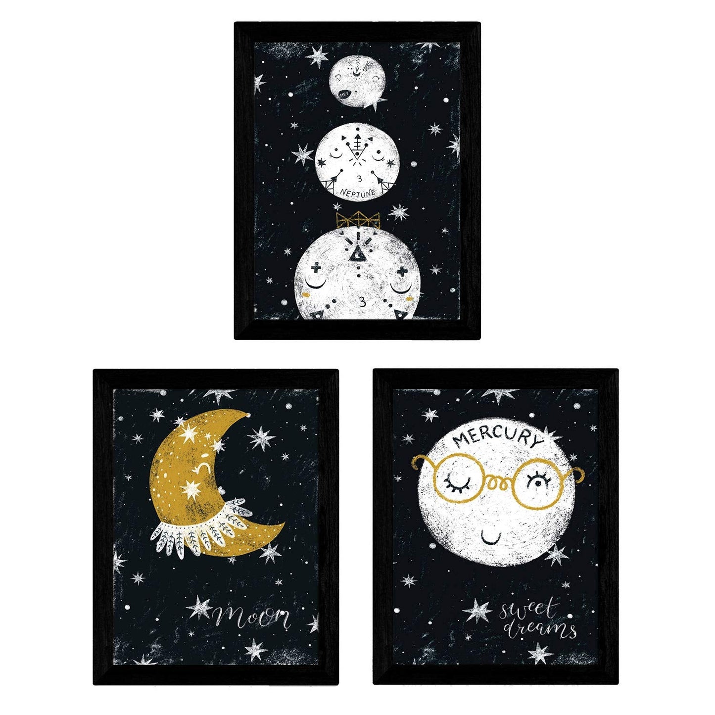 Set de 3 láminas de Lunas y planetas-Artwork-Nacnic-Nacnic Estudio SL