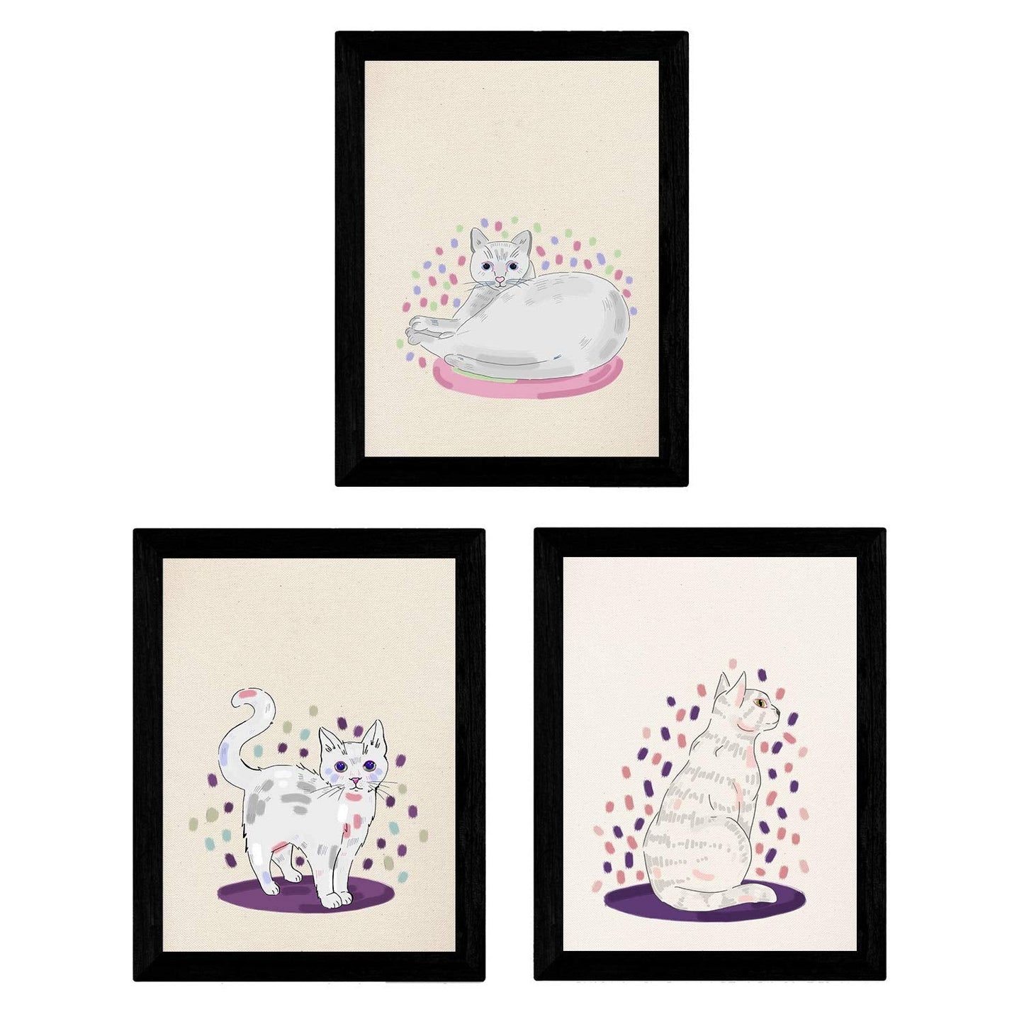 Set de 3 láminas gatos blancos en , colorido divertido Poster papel 250 gr alta calidad.-Artwork-Nacnic-Nacnic Estudio SL