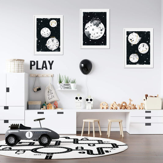 Set de 3 posters para niños y habitacion infantil estilo nordico Lunas y planetas-Artwork-Nacnic-Nacnic Estudio SL