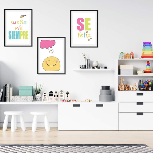 Set de 3 posters para niños y habitacion infantil estilo nordico Se feliz-Artwork-Nacnic-Nacnic Estudio SL
