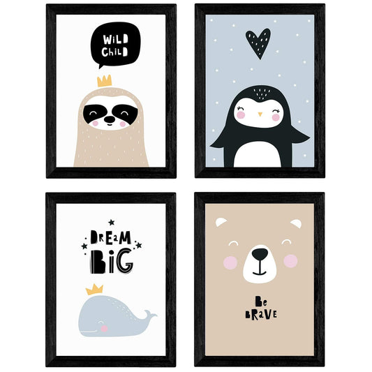 Set de 4 láminas "Ballena, pingüino, foca y oso polar". Posters de animales.-Artwork-Nacnic-Nacnic Estudio SL