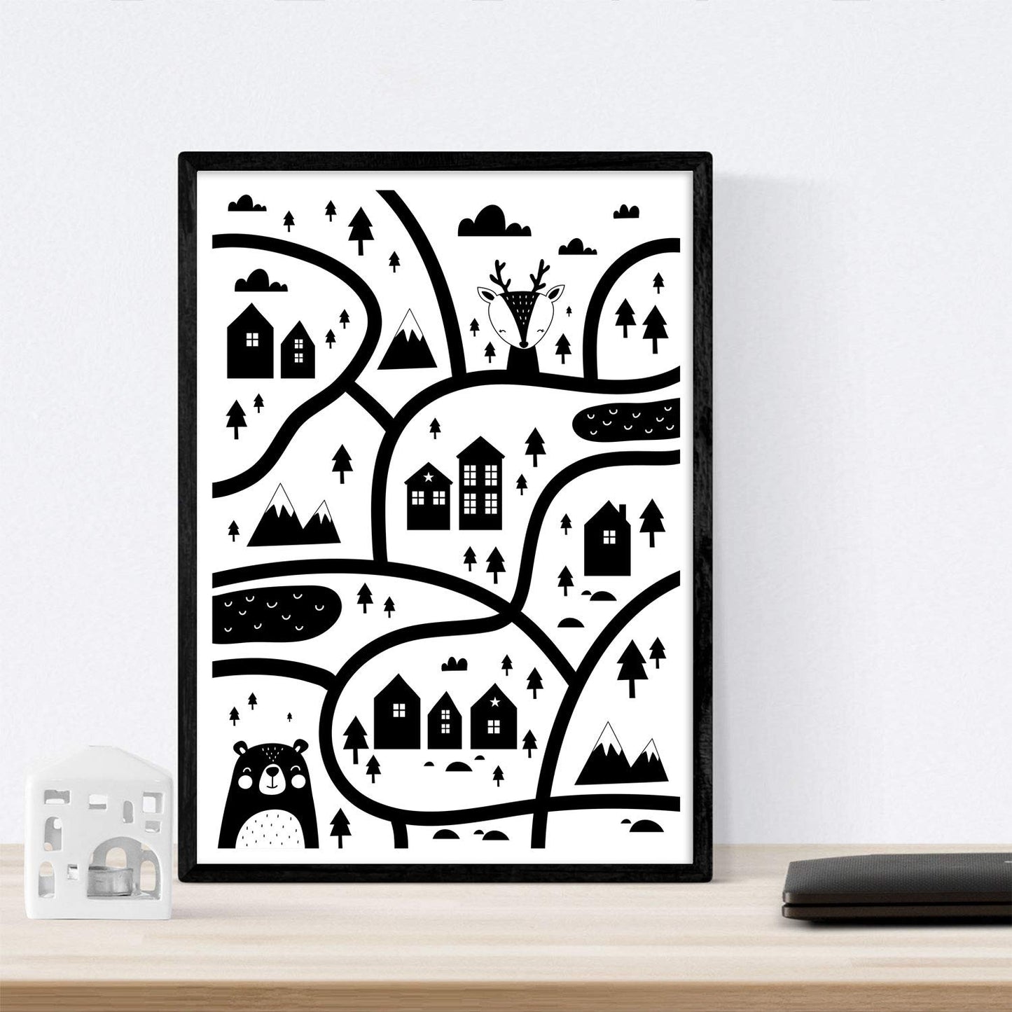 Set de 4 láminas "Ciudad,pueblo, desierto cactus y nube corazones". Posters de animales.-Artwork-Nacnic-Nacnic Estudio SL
