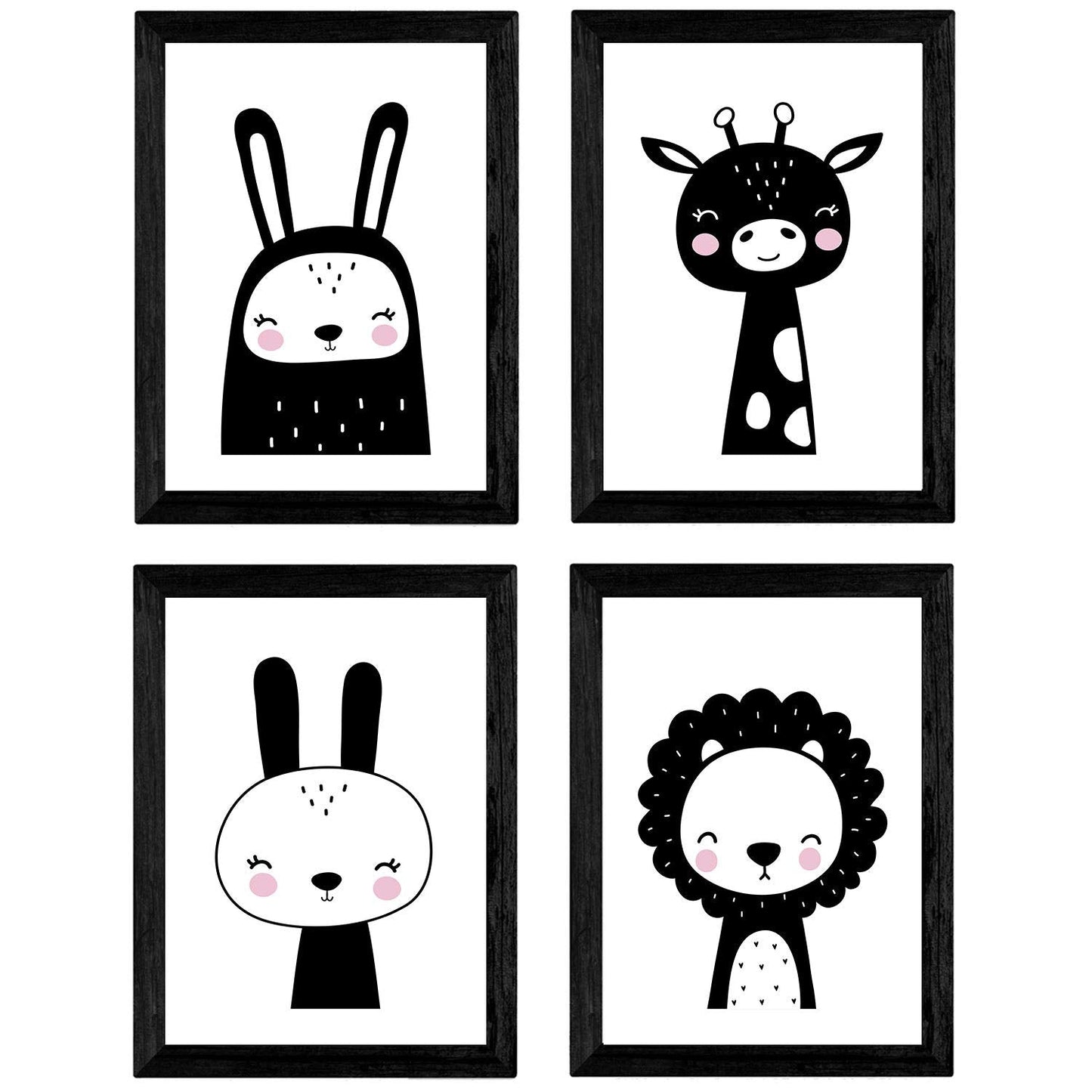 Set de 4 láminas "Conejo, girafa, leon y raton". Posters de animales.-Artwork-Nacnic-Nacnic Estudio SL