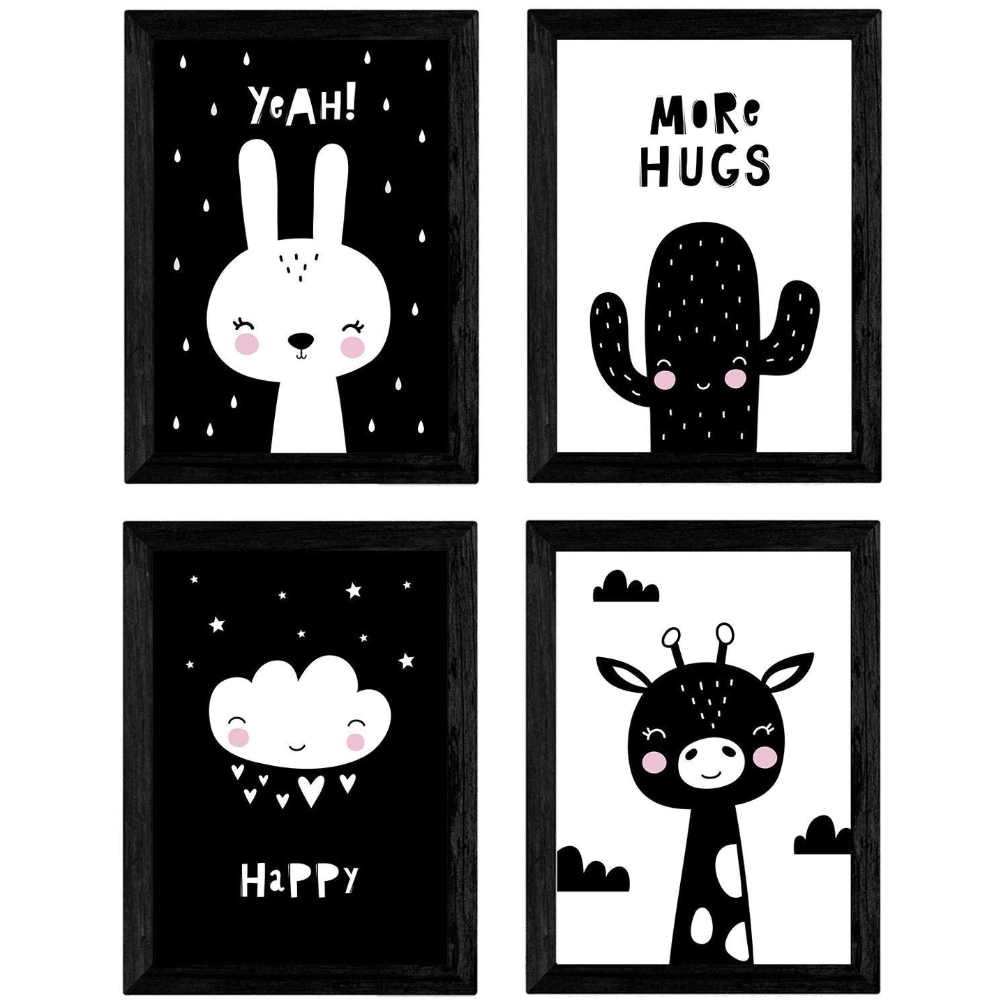 Set de 4 láminas "Conejo y girafa con cactus y nube con corazones". Posters de animales.-Artwork-Nacnic-Nacnic Estudio SL
