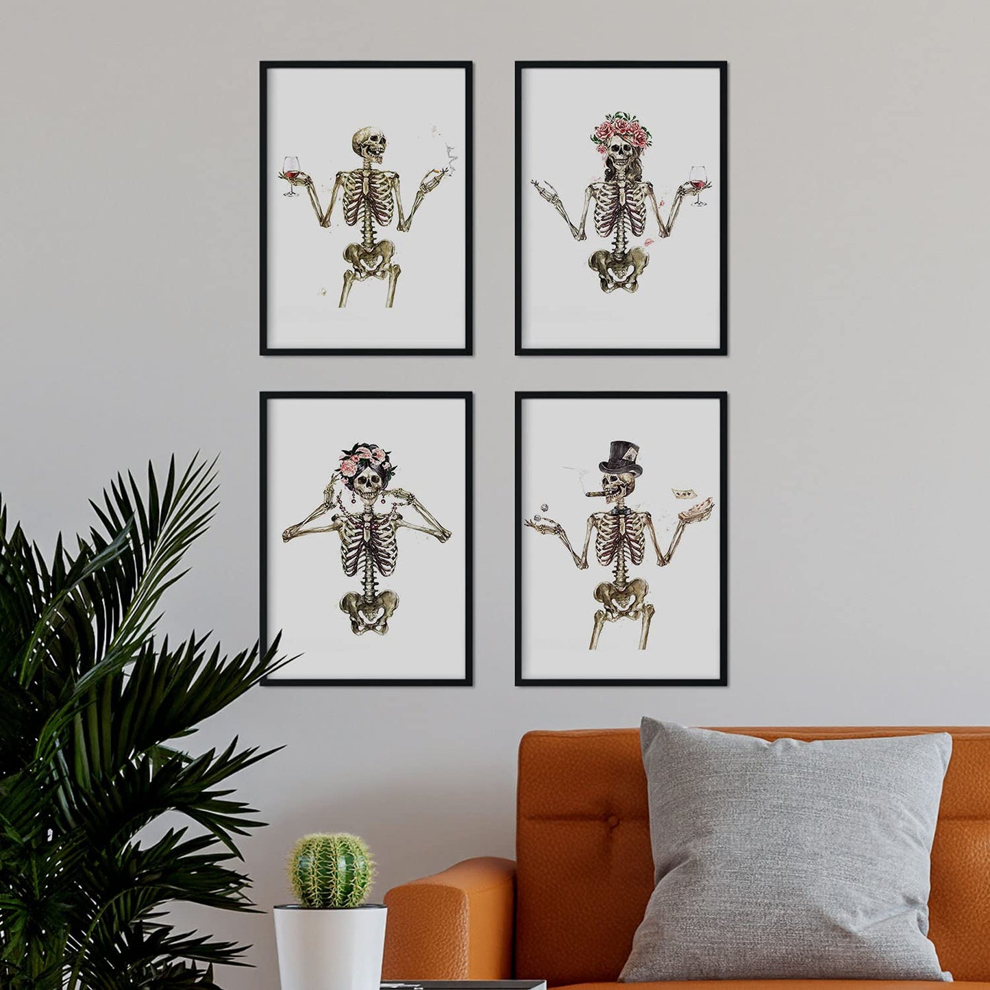 Set de 4 láminas Cuatro Esqueletos con Disfraces. Posters con imágenes de Calaveras.-Artwork-Nacnic-Nacnic Estudio SL