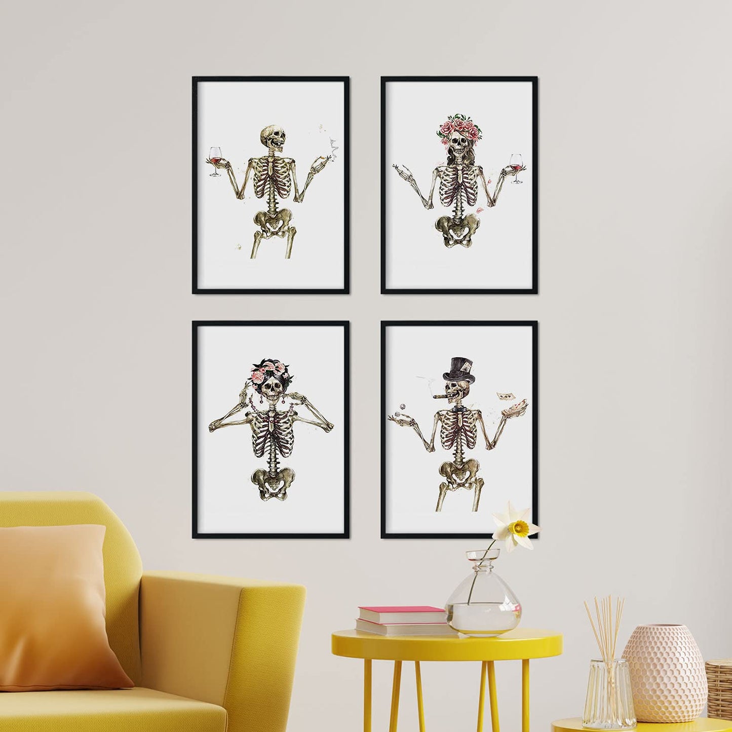 Set de 4 láminas Cuatro Esqueletos con Disfraces. Posters con imágenes de Calaveras.-Artwork-Nacnic-Nacnic Estudio SL