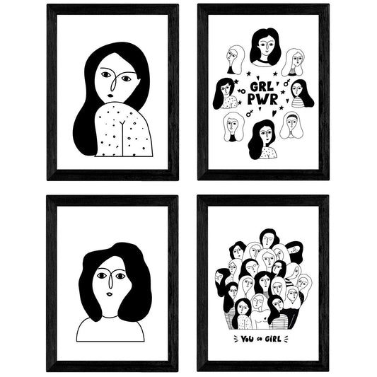 Set de 4 láminas Cuatro Mujeres Collage. Posters con Dibujos de Mujeres.-Artwork-Nacnic-Nacnic Estudio SL