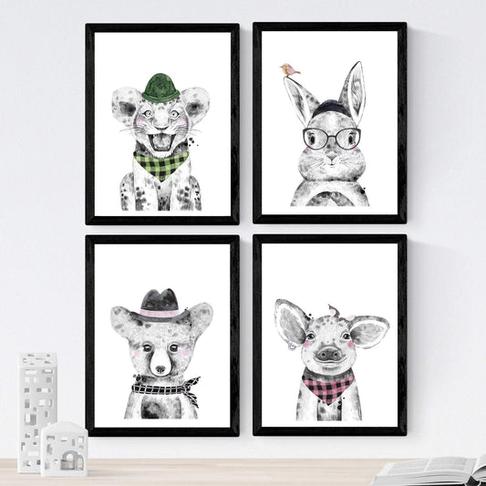 Set de 4 láminas de Animales Infantiles Selvaticos, en .-Artwork-Nacnic-Nacnic Estudio SL