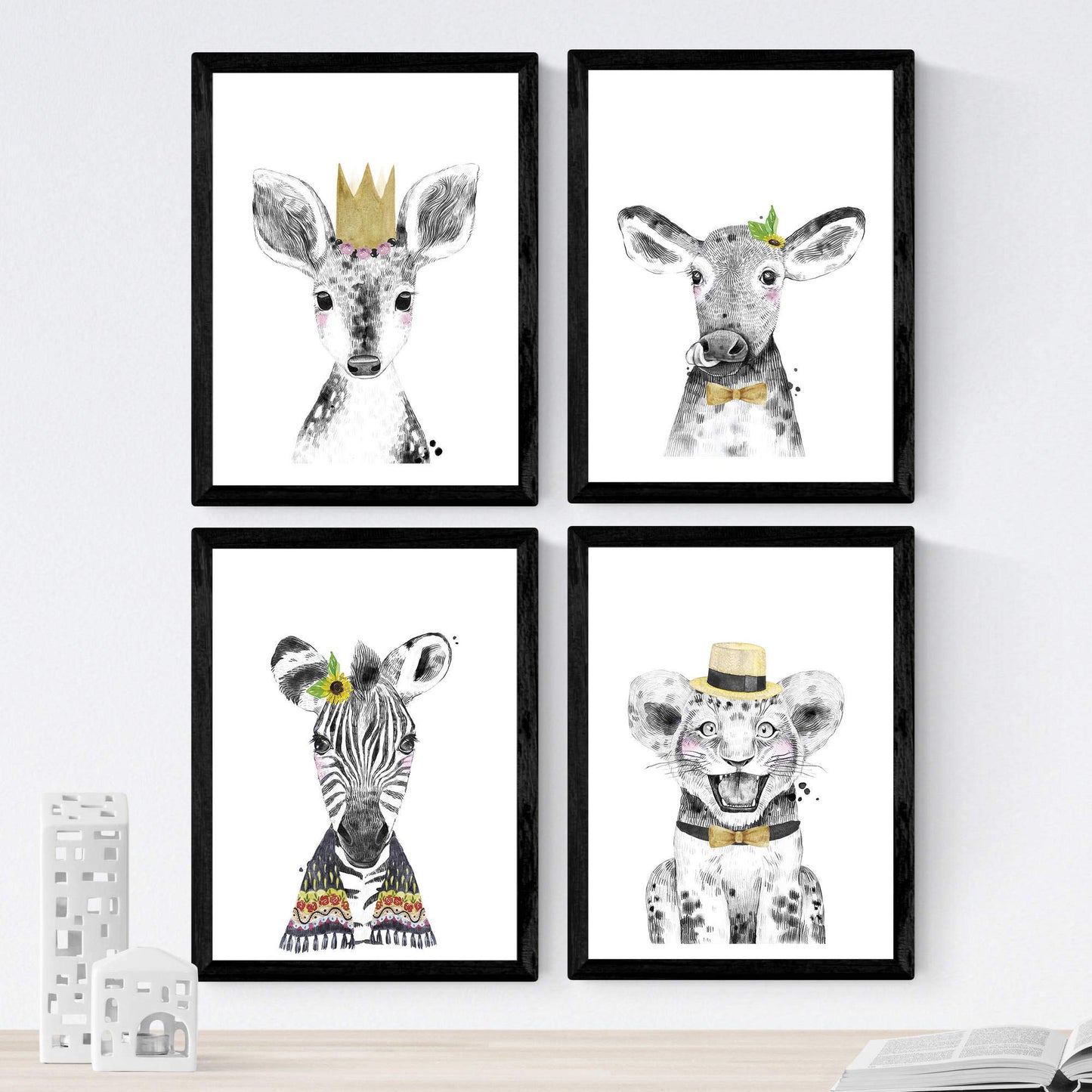 Set de 4 láminas de Animales Infantiles Tonos Dorados, en , Poster papel 250 gr.-Artwork-Nacnic-Nacnic Estudio SL